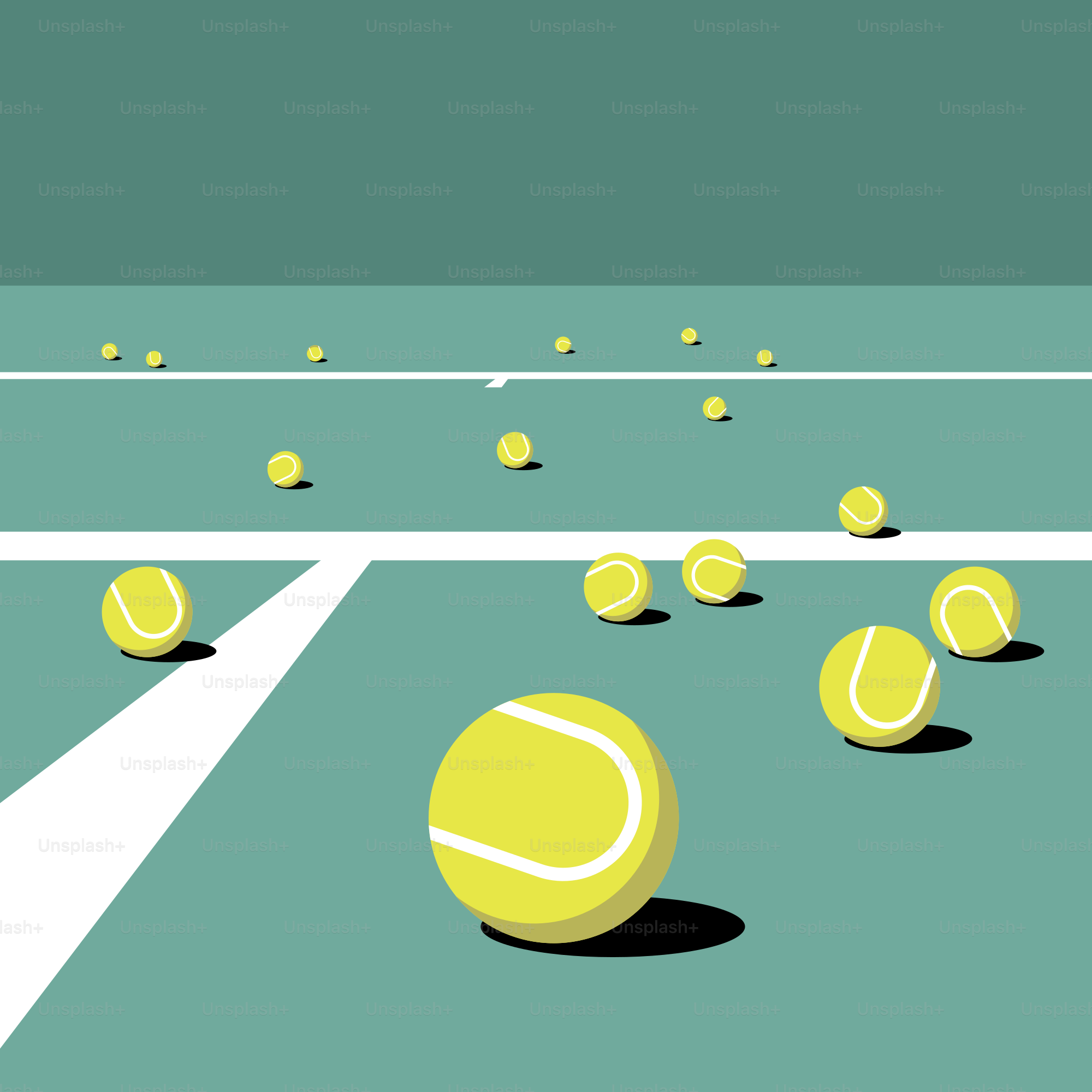 Un gruppo di palline da tennis su un campo da tennis