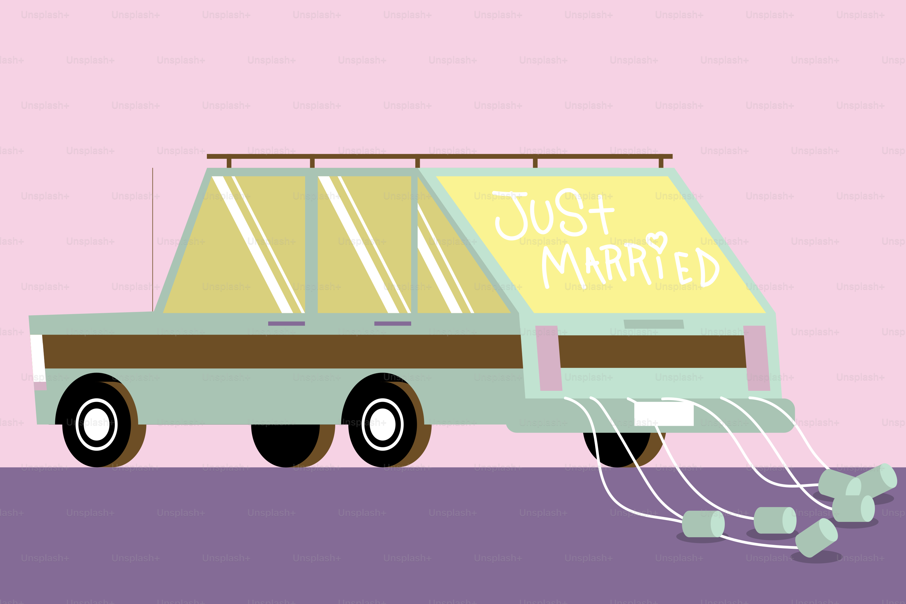 A truck with a sign on the back of it that says just married