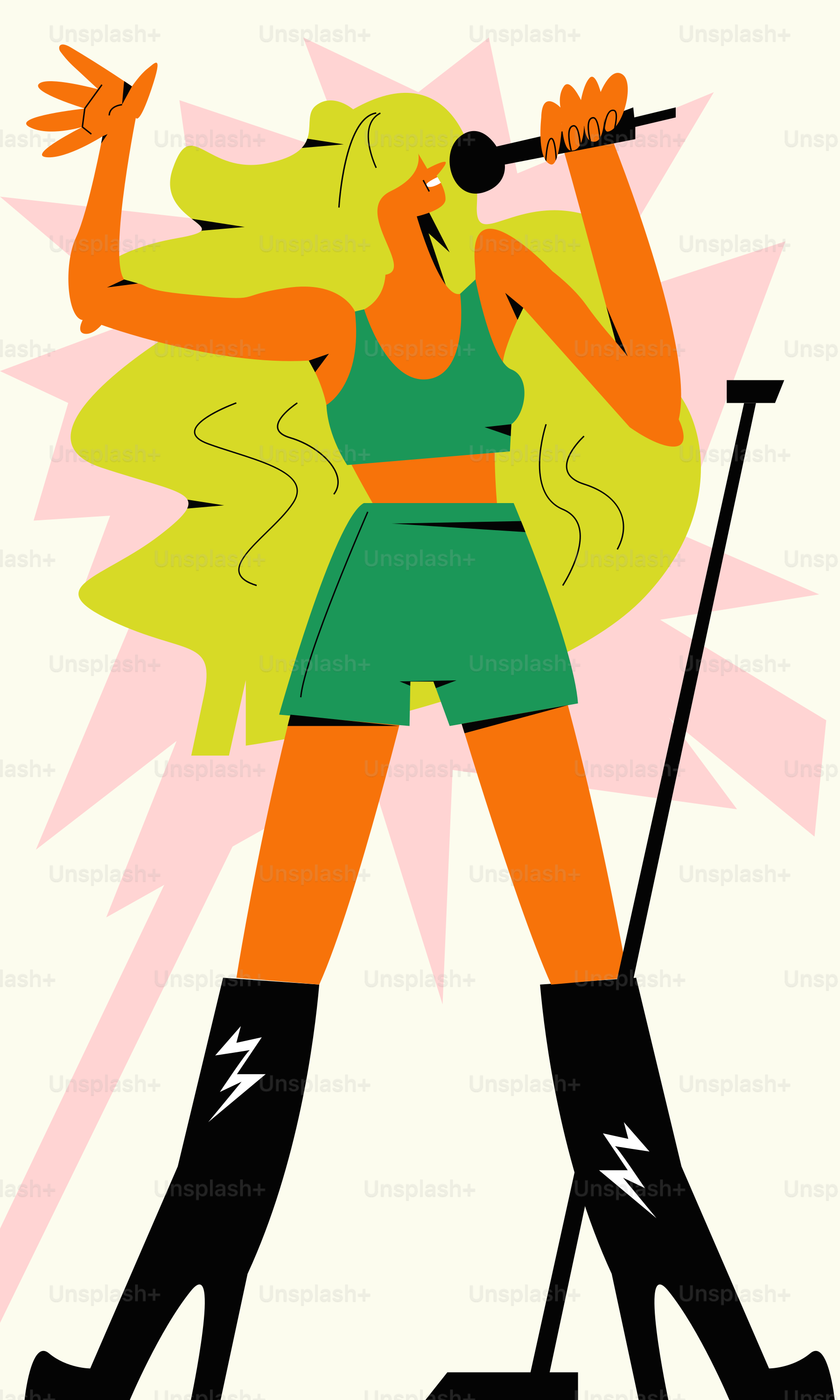 Una mujer cantando ante un micrófono mientras sostiene un micrófono