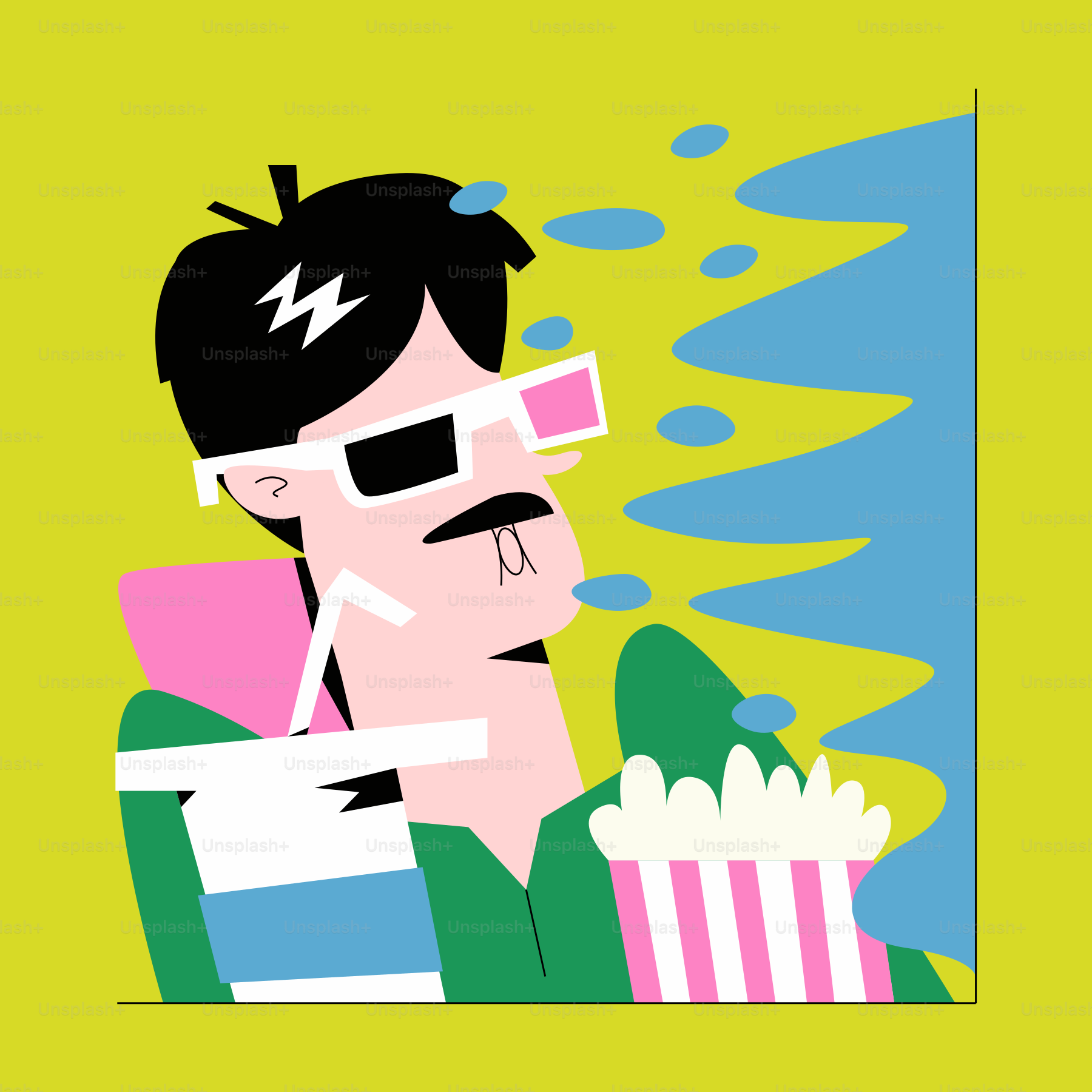 A man with sunglasses holding a box of popcorn