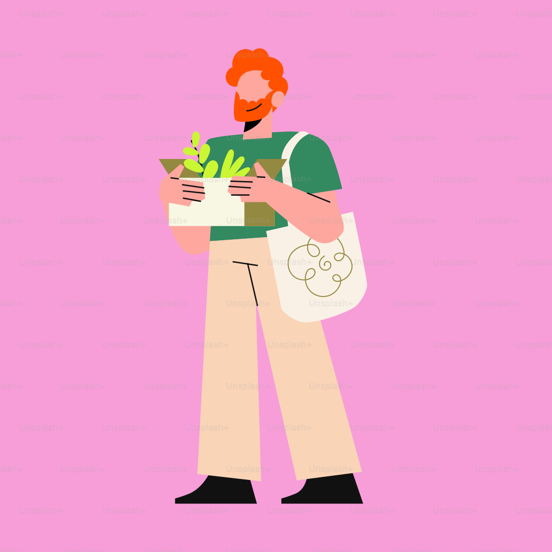 A man with a beard holding a box of vegetables