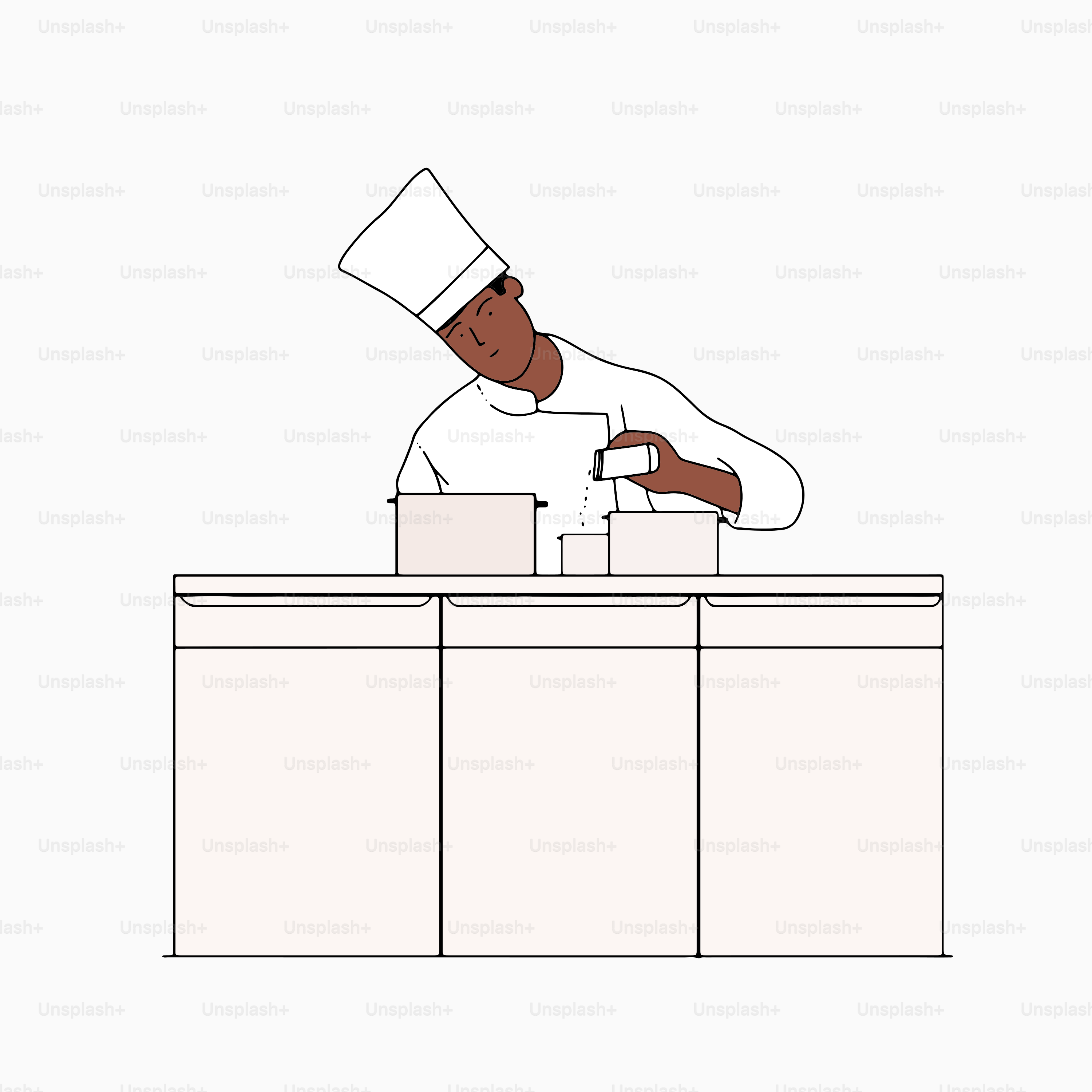 Ein Mann mit Kochmütze steht an einer Theke