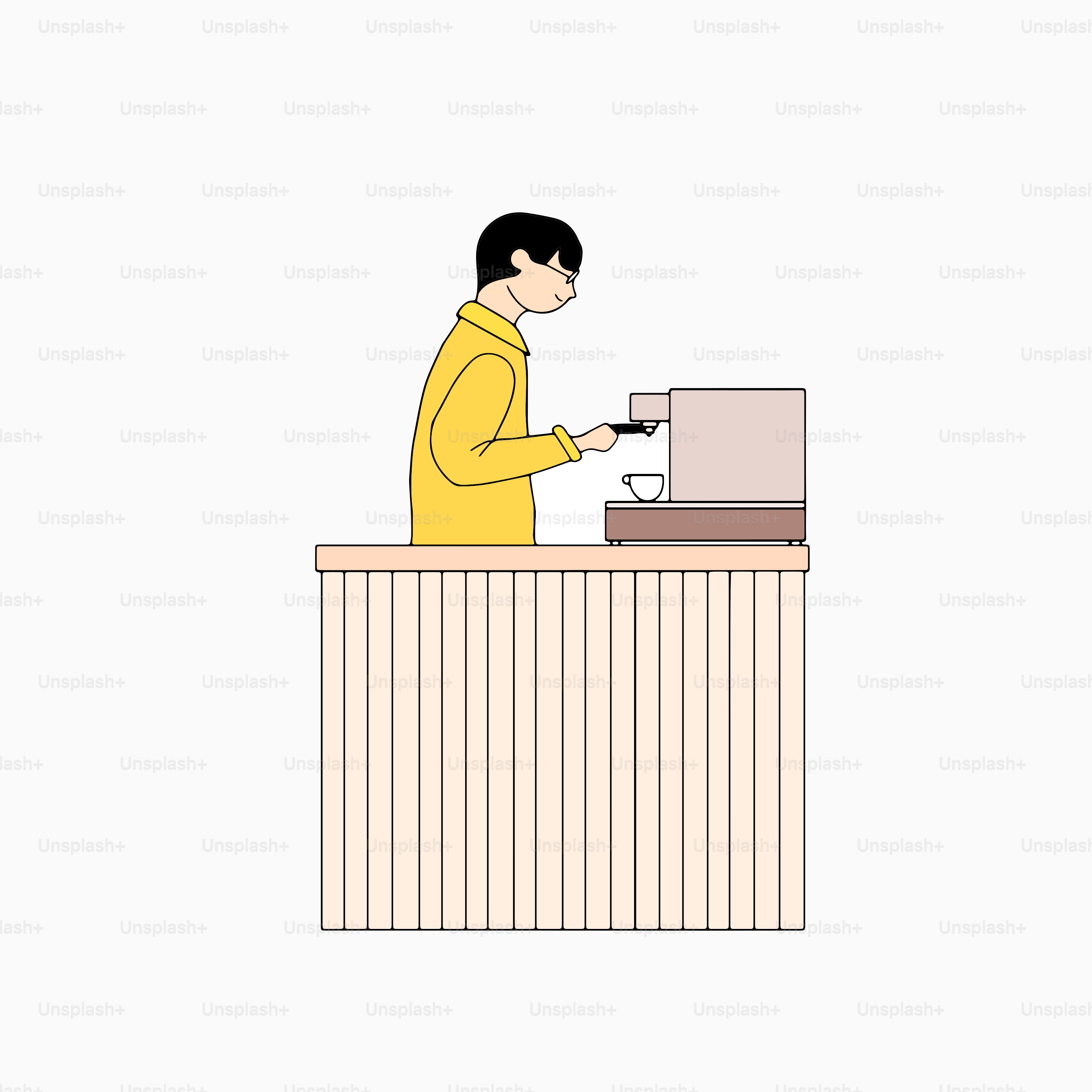 Eine Person, die an einem Schreibtisch mit einem Laptop steht