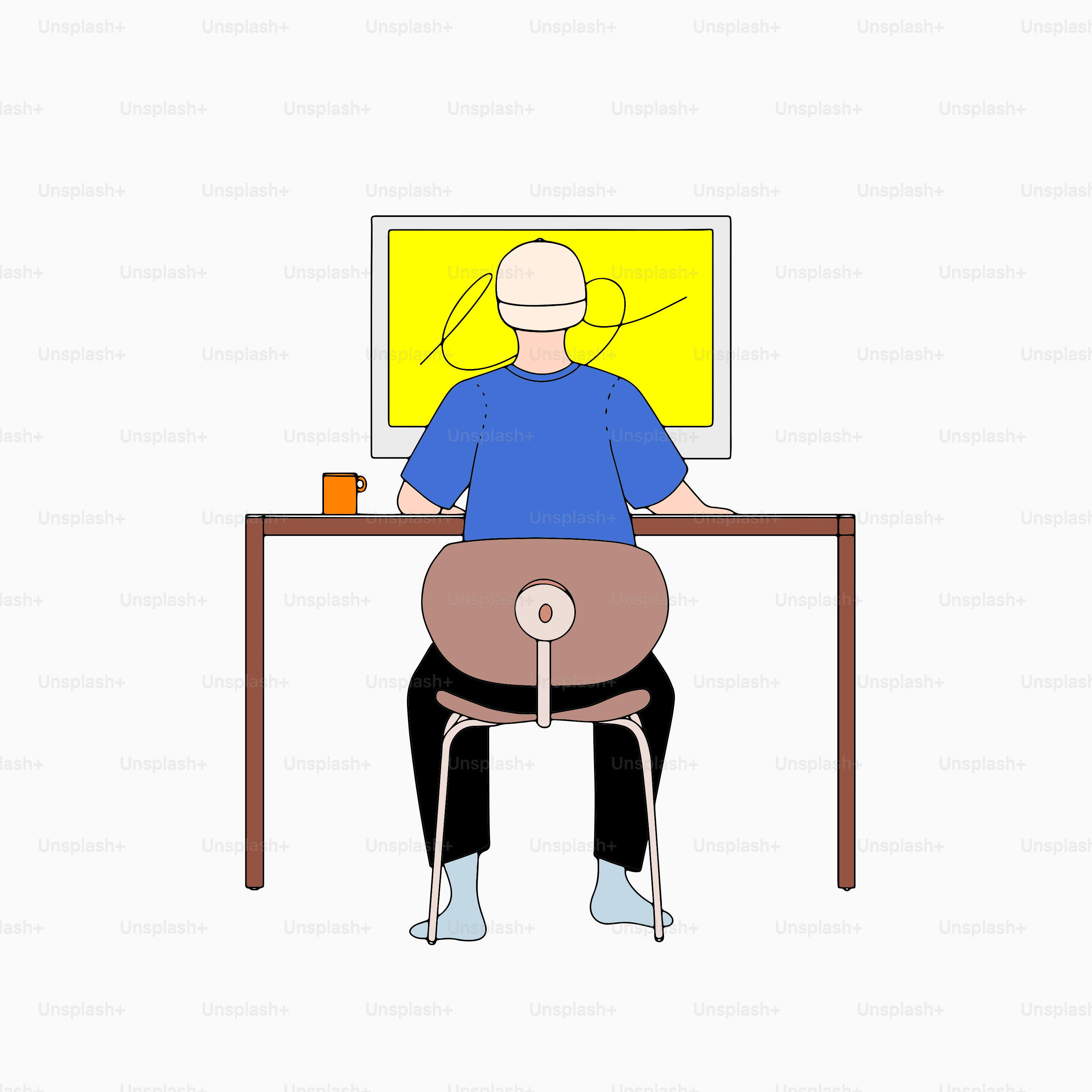 Ein Mann sitzt mit einer Gitarre an einem Schreibtisch