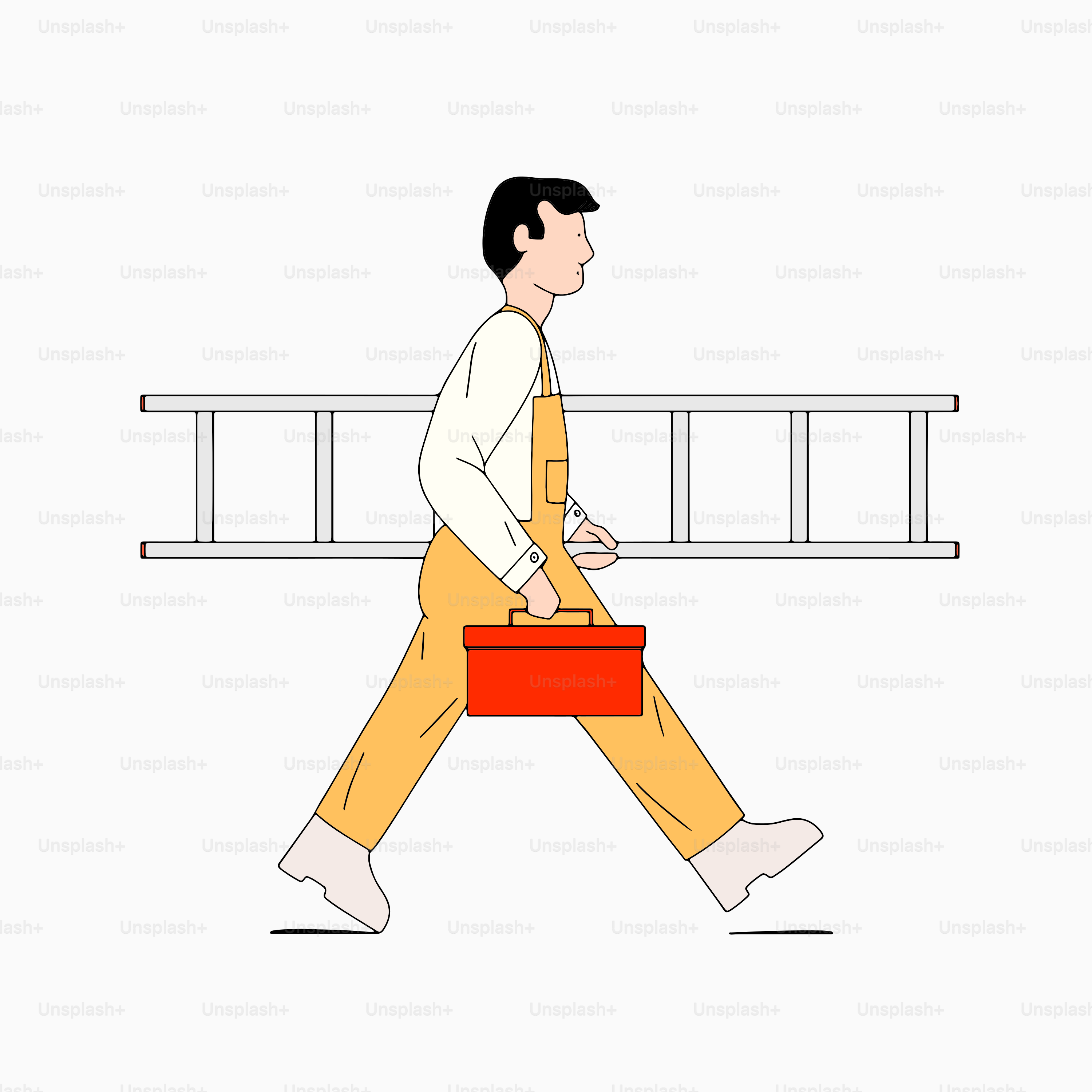 Ein Mann, der eine Brücke überquert und einen roten Aktenkoffer trägt