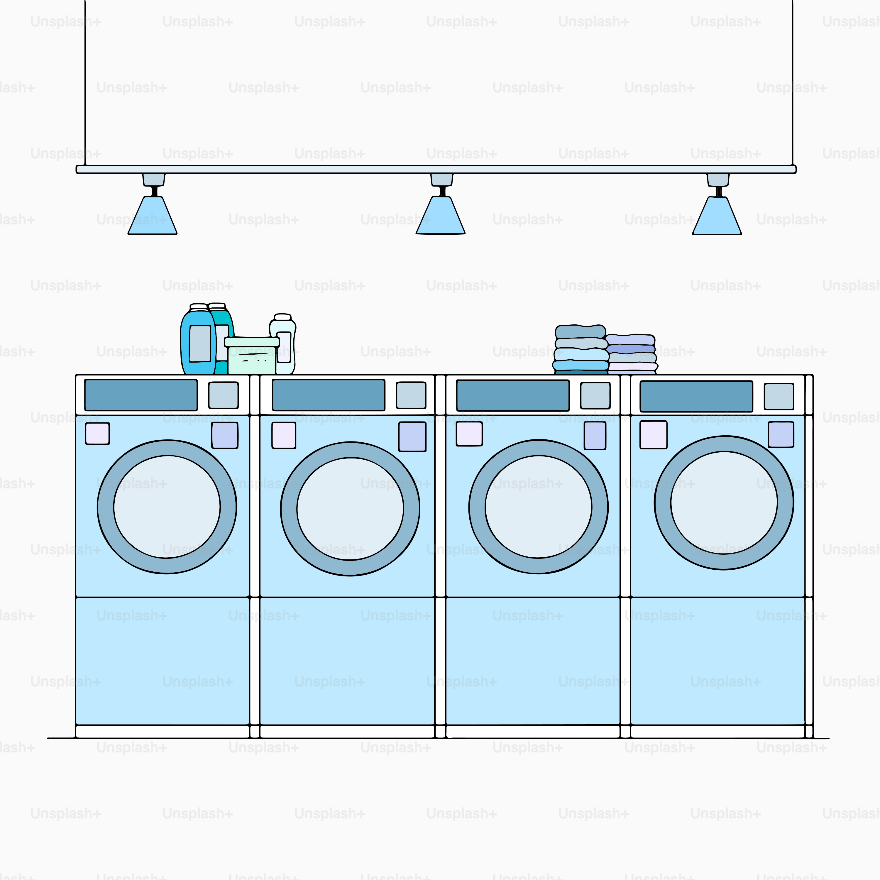 A drawing of a washer and dryer in a room