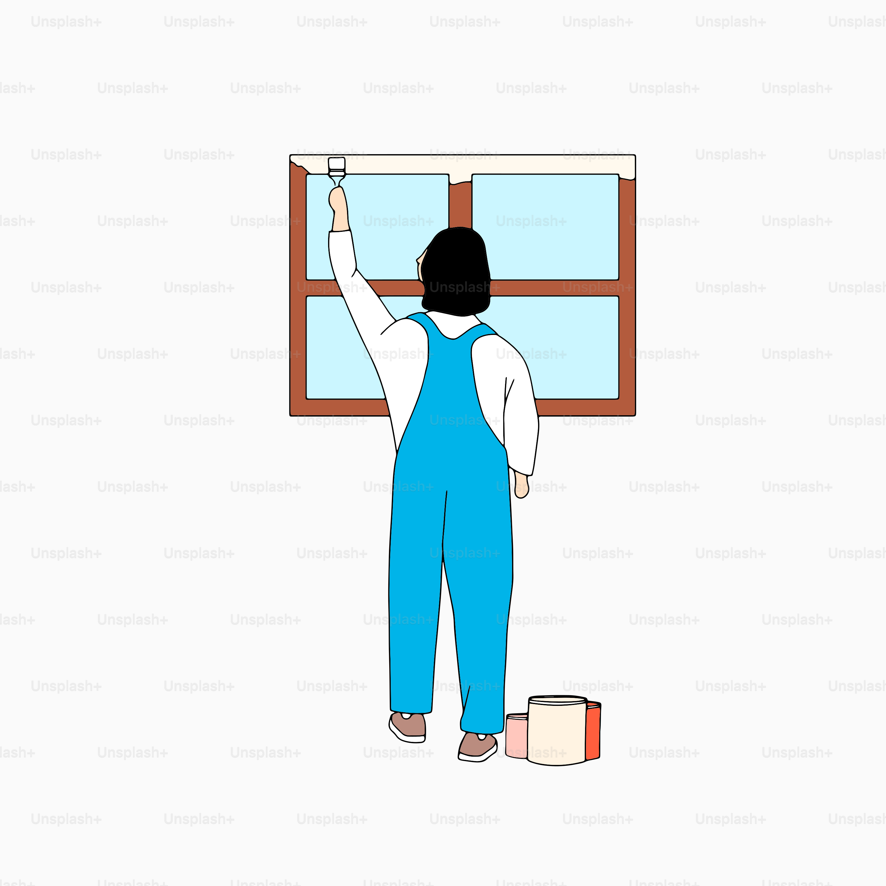 A man in overalls painting a window