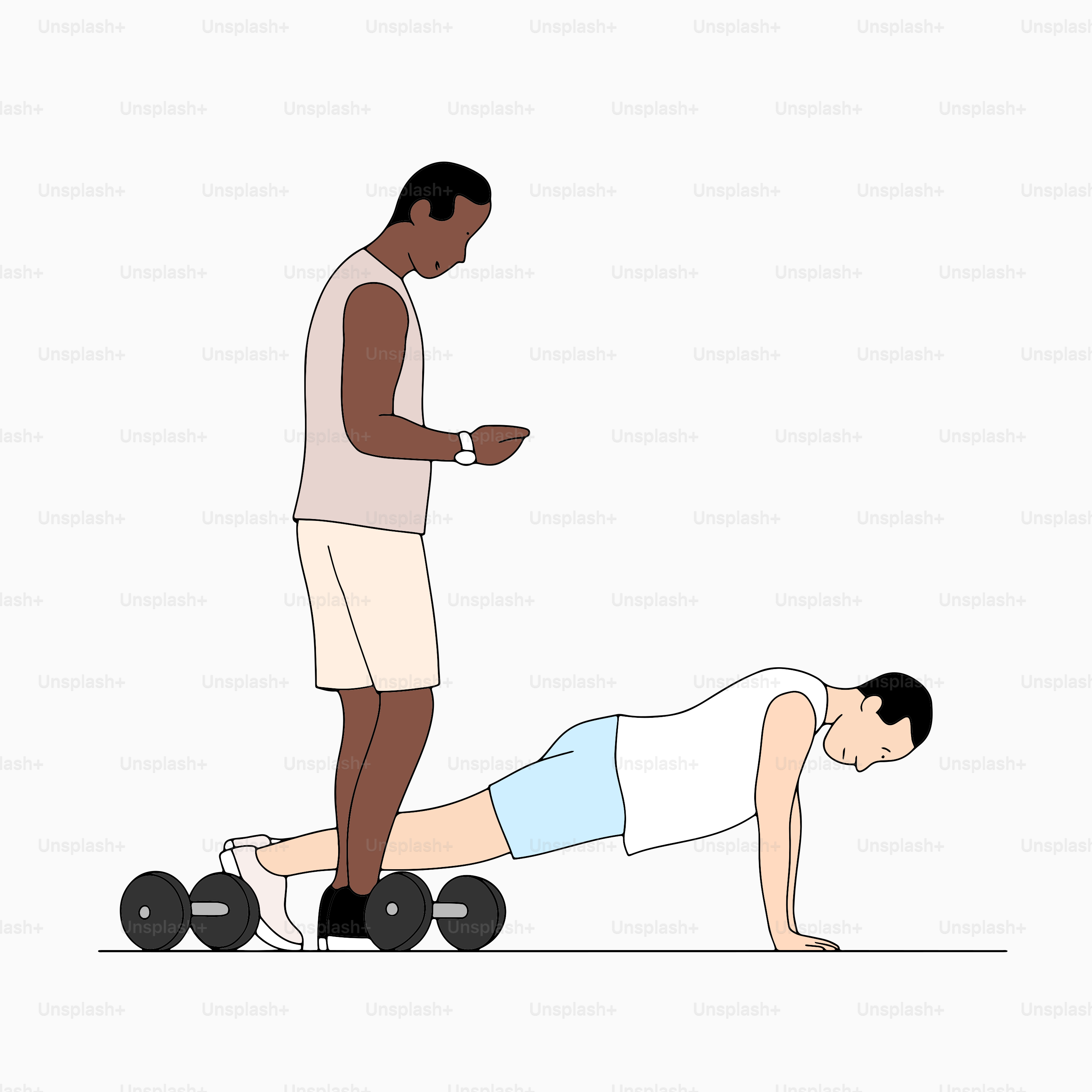 A man is doing a push up with a barbell