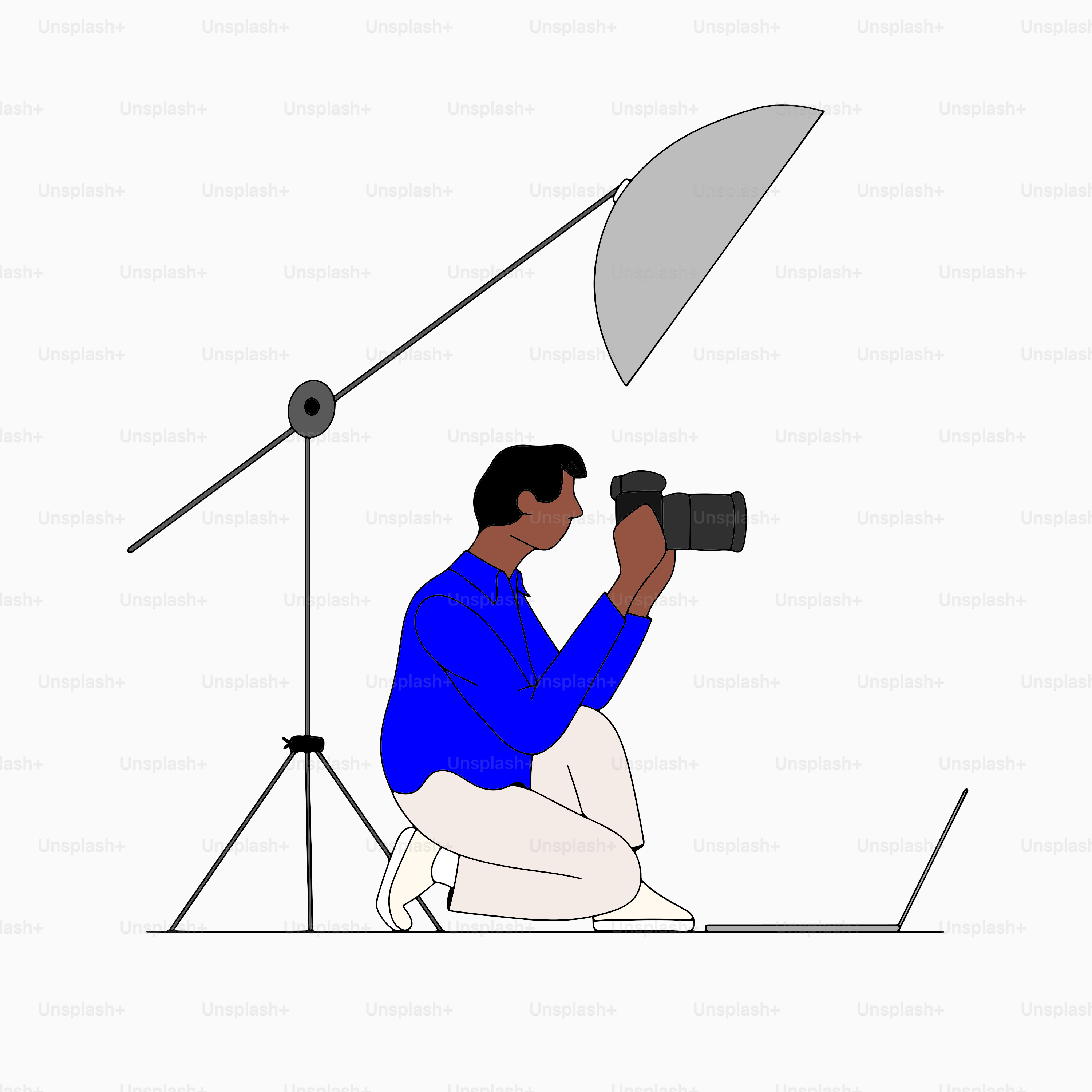 A man sitting in front of a camera on a tripod