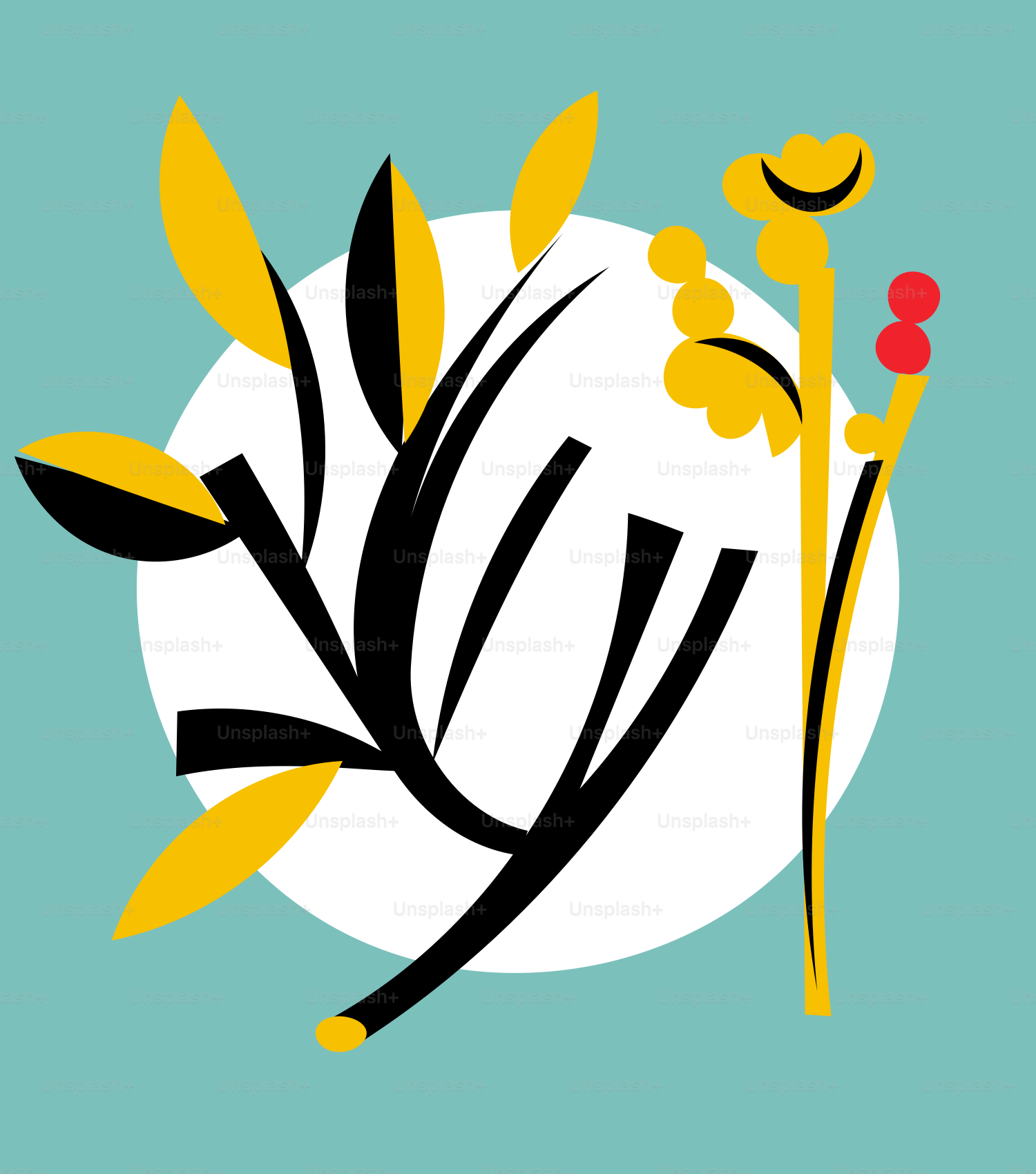 A blue background with yellow and black flowers