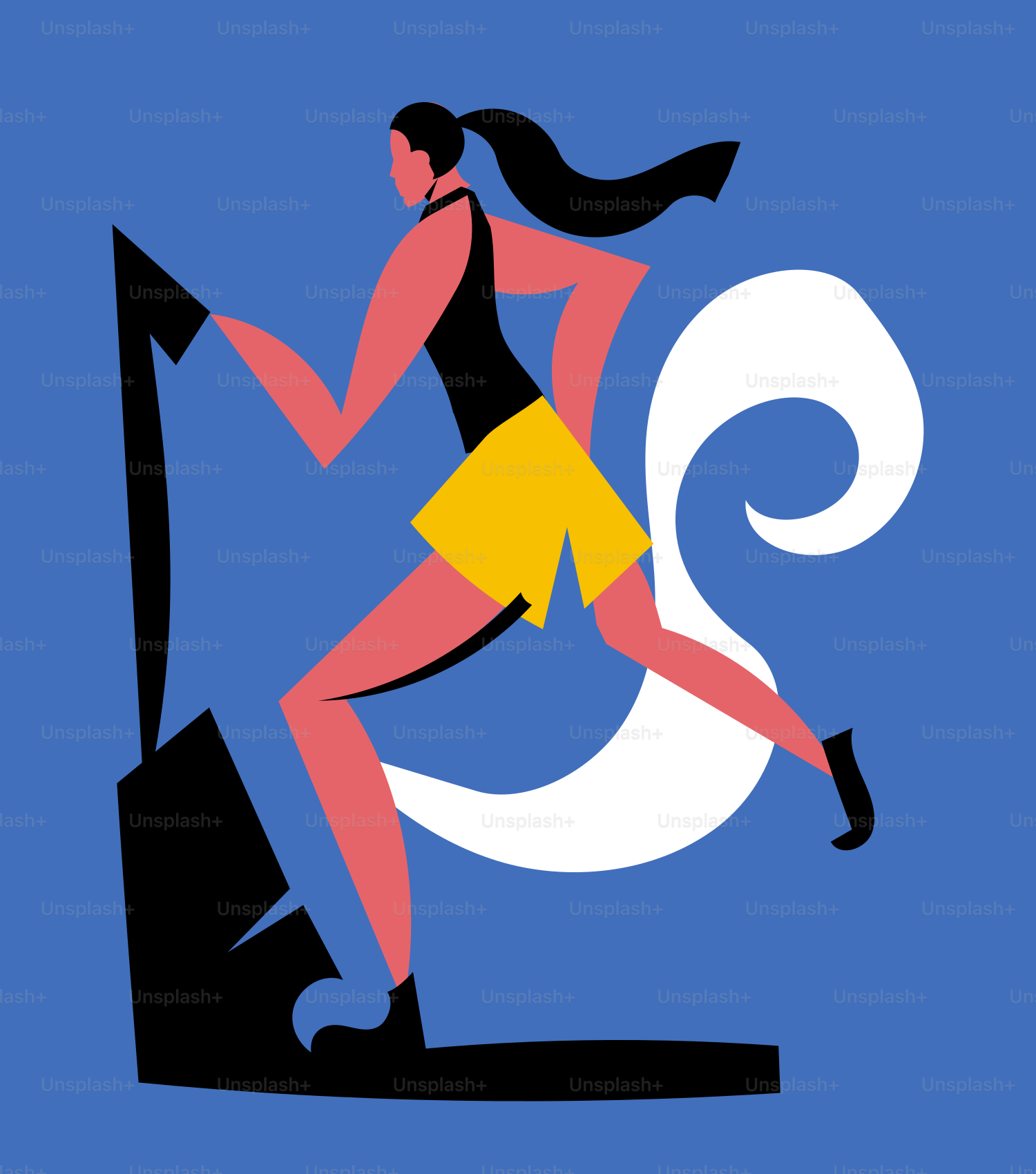 A woman is running on a blue background