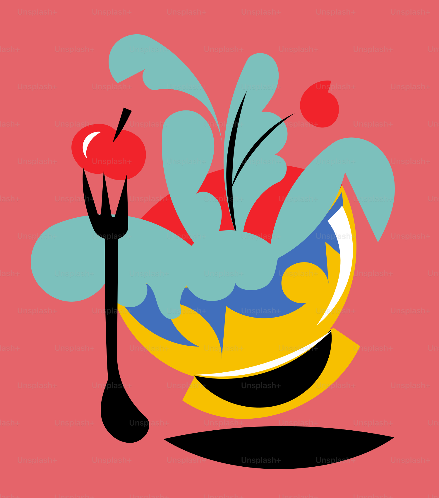 Un cuenco con tenedor y una cereza encima