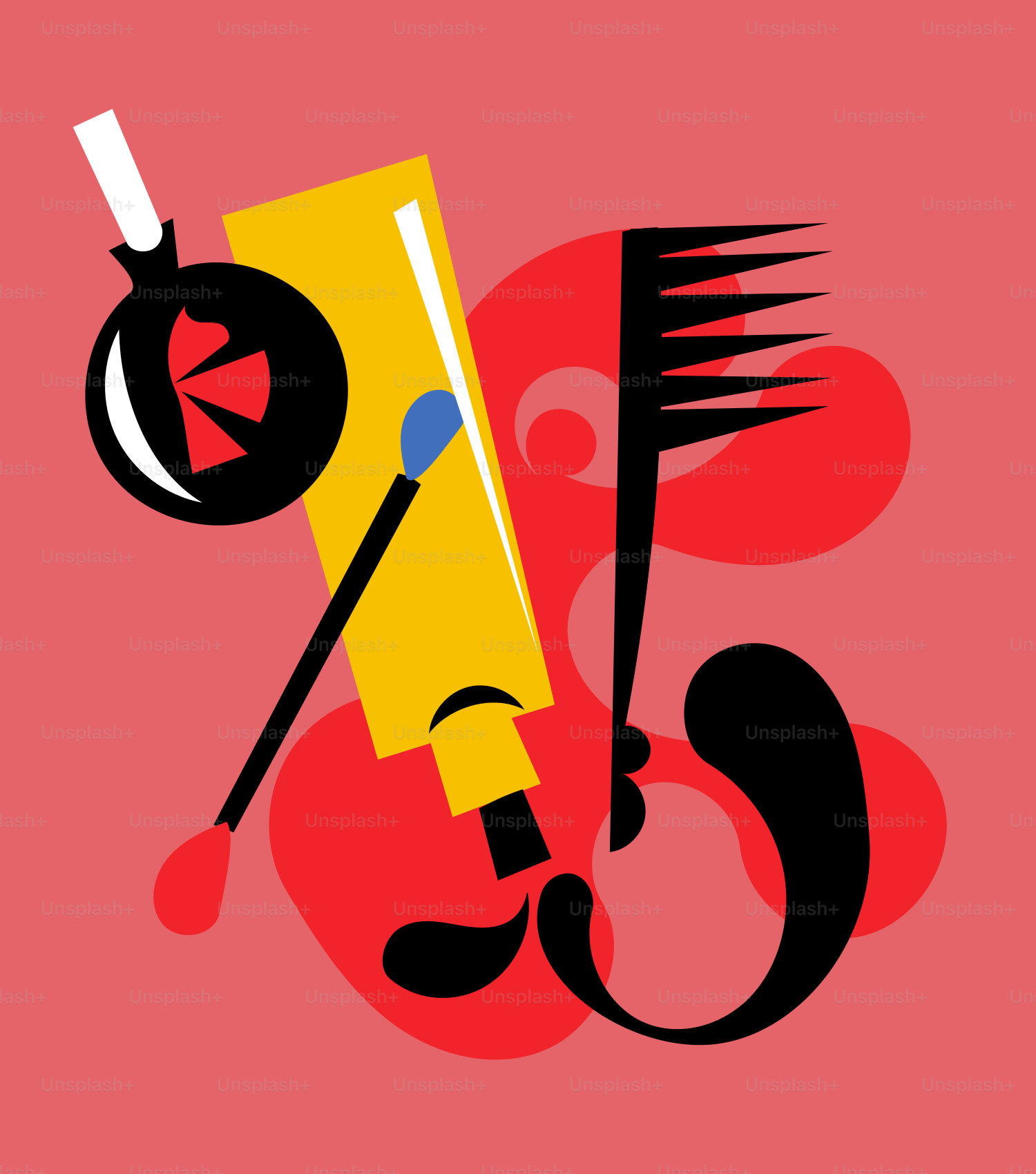 Uno sfondo rosso con pettine nero e giallo