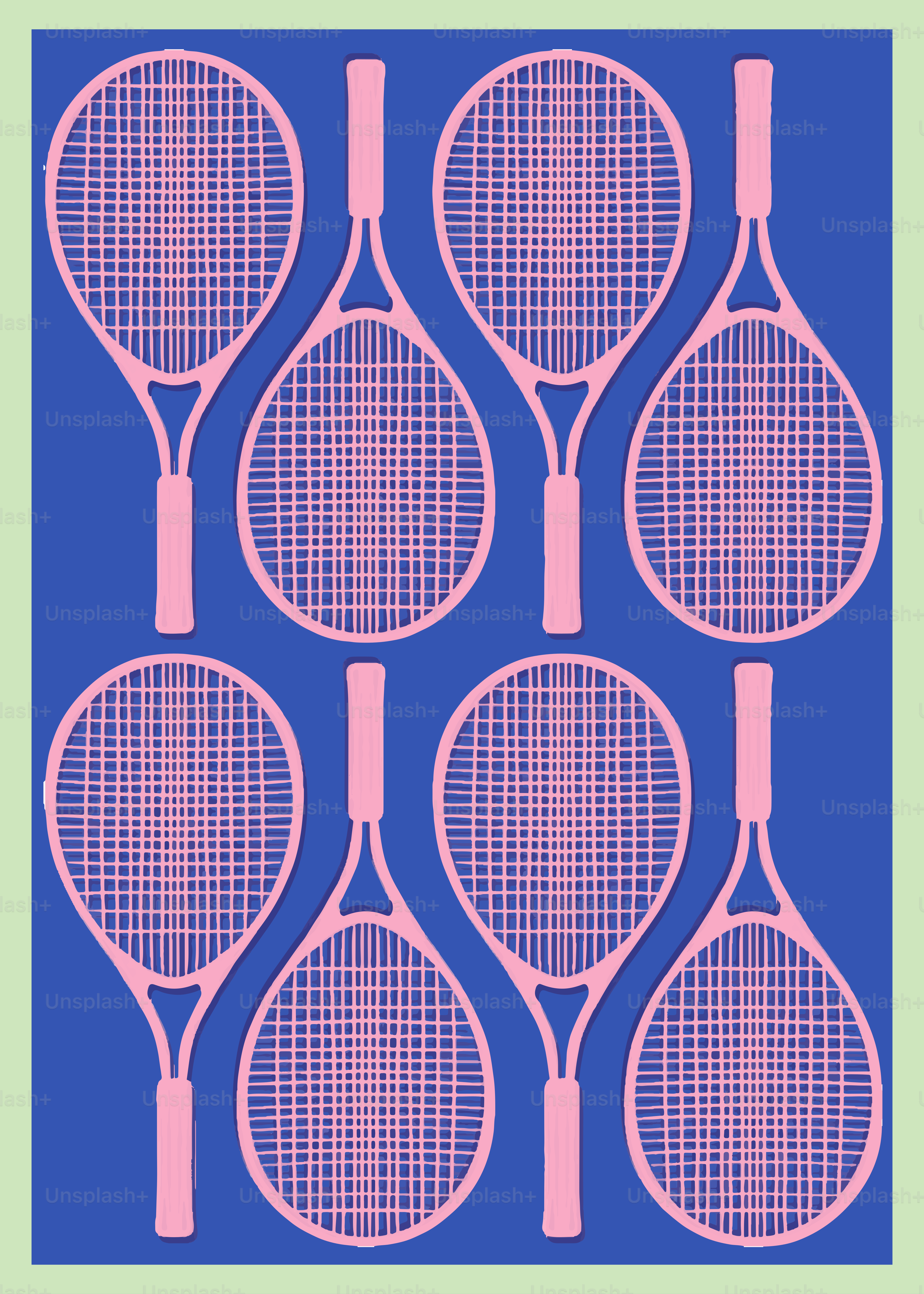 A set of tennis rackets on a blue background