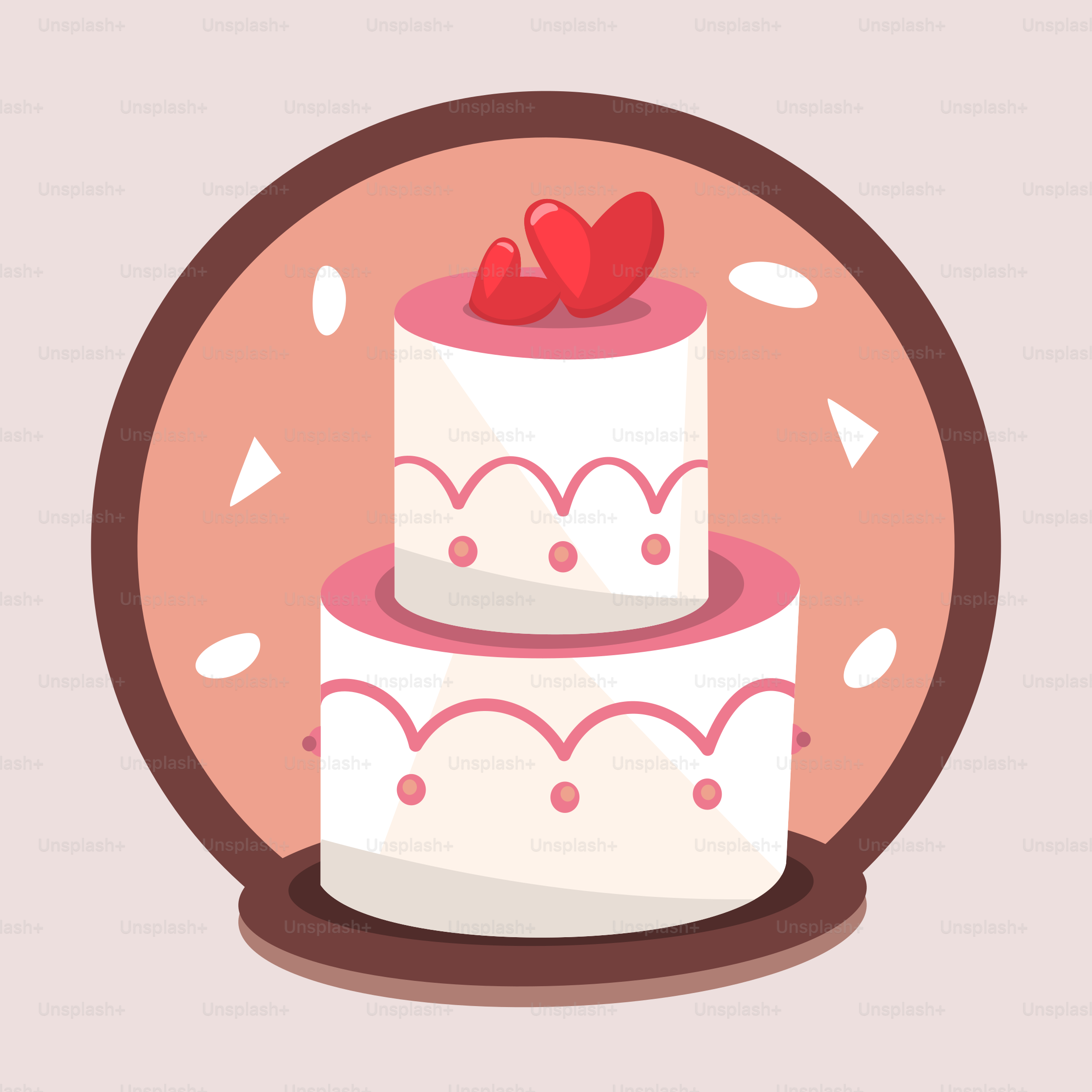 A cake with two hearts on top of it