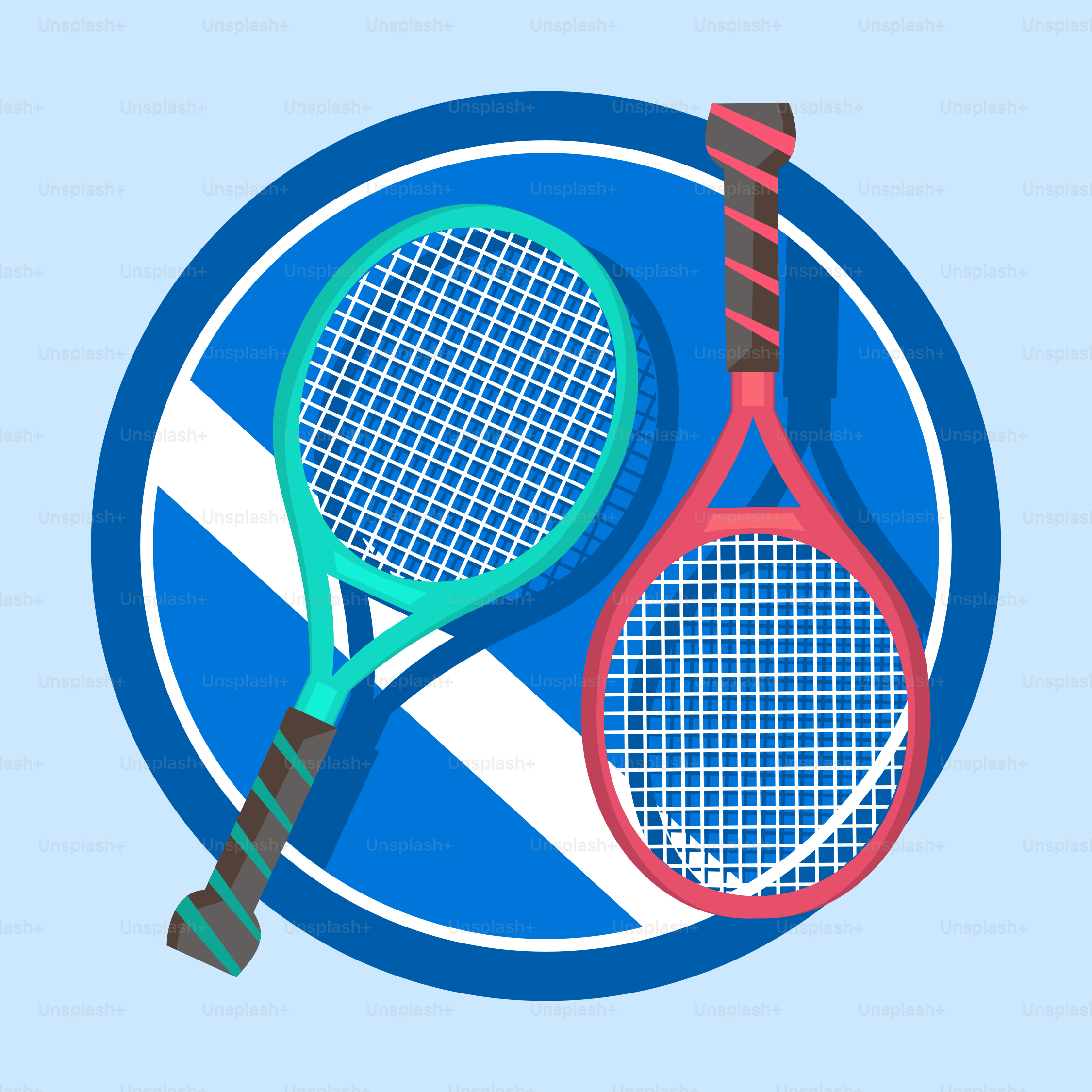 Two tennis rackets on a blue and white background