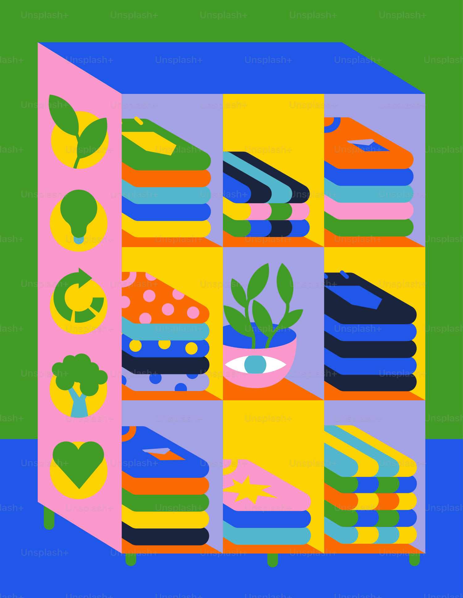Uma capa de livro com imagens coloridas de sapatos e plantas