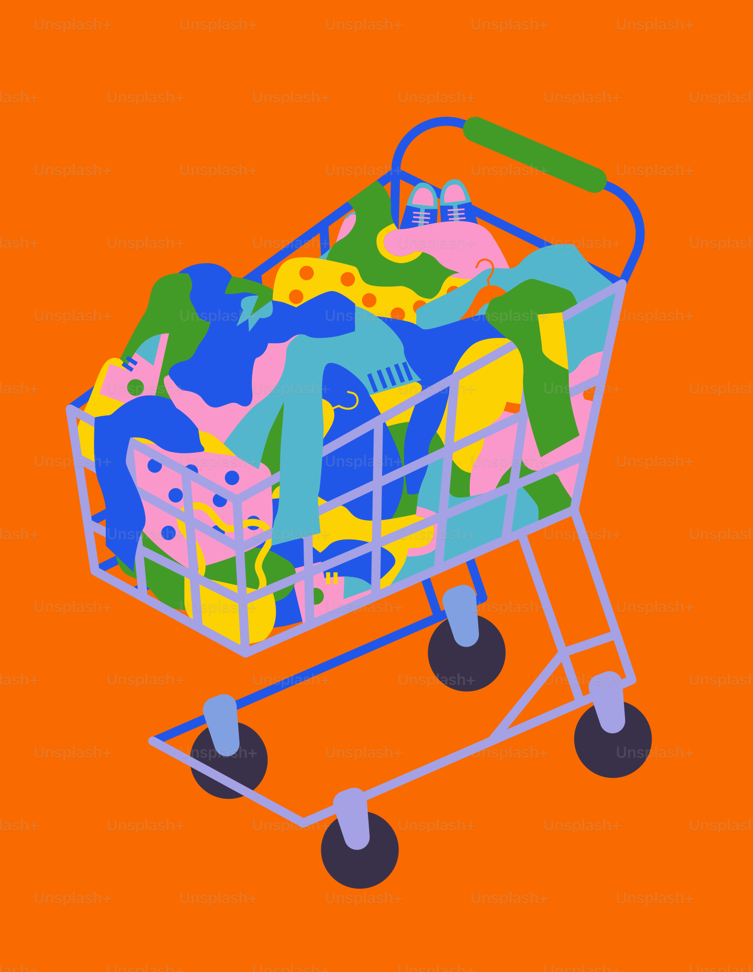 A shopping cart filled with lots of colorful items