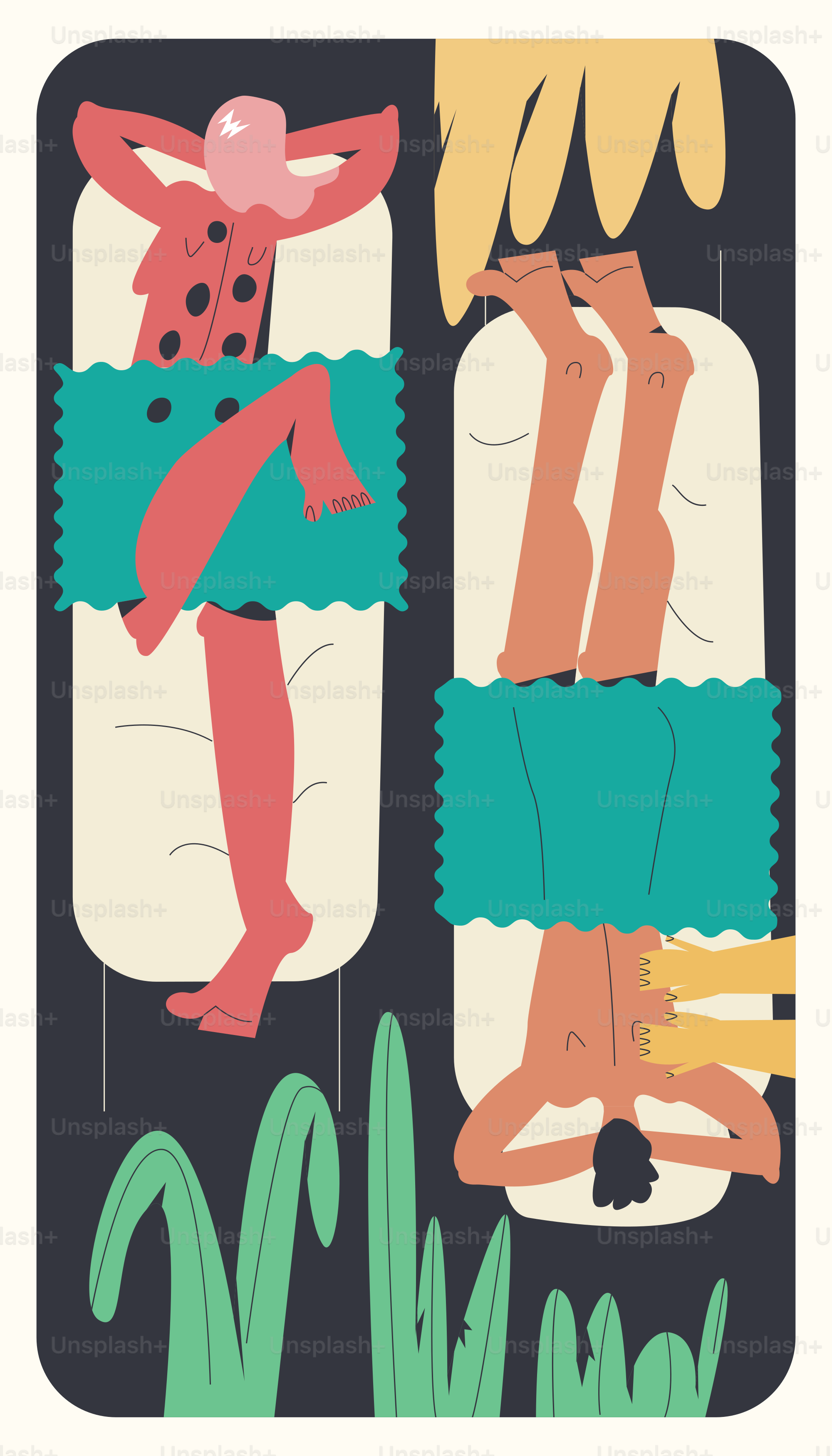 A woman laying on top of a bed next to a plant