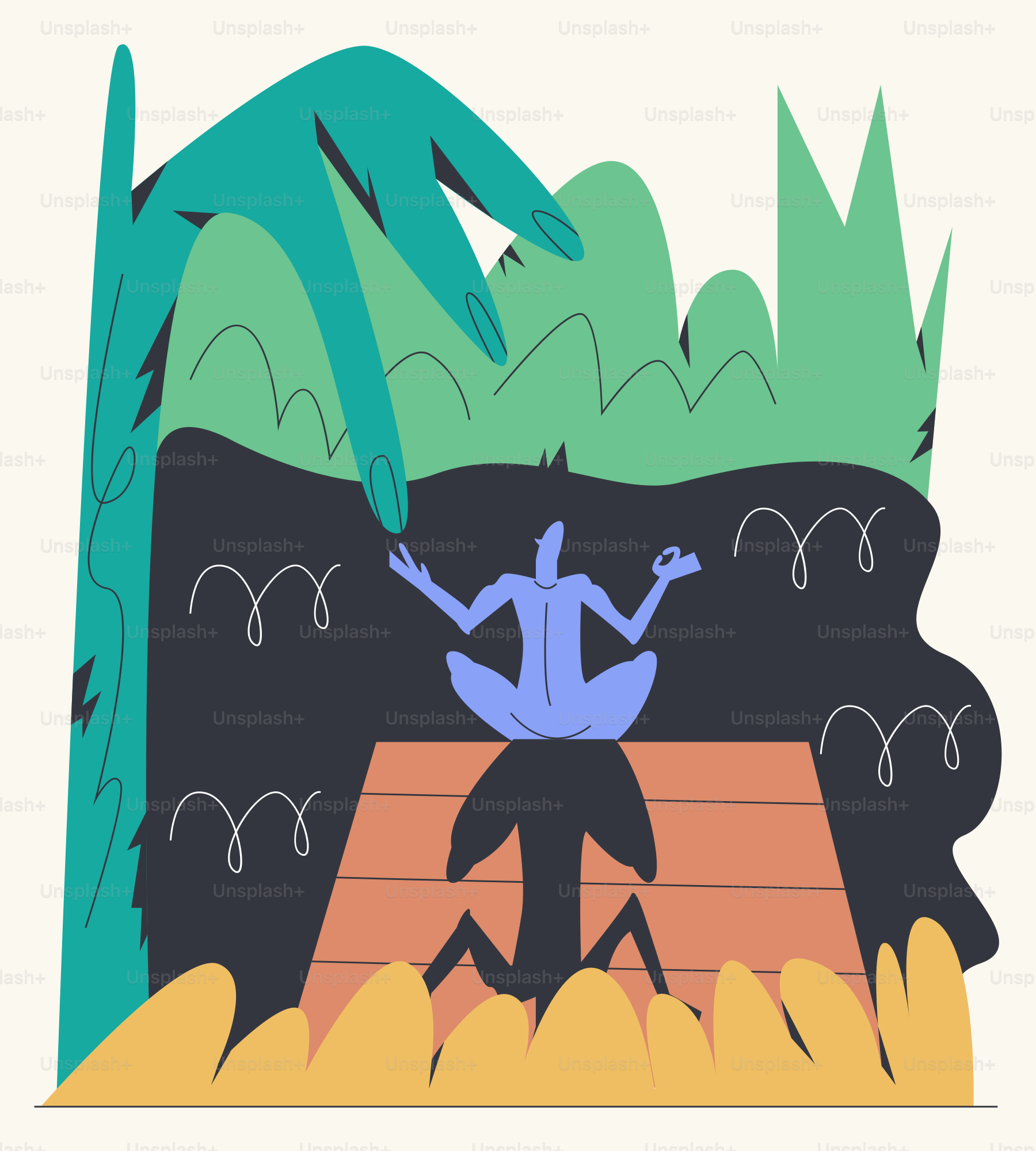 A drawing of a person jumping over a fire
