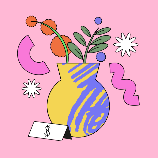 Eine Vase mit Blumen auf rosa Hintergrund