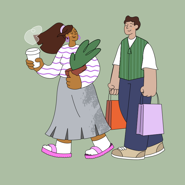 Ein Mann und eine Frau halten Einkaufstüten