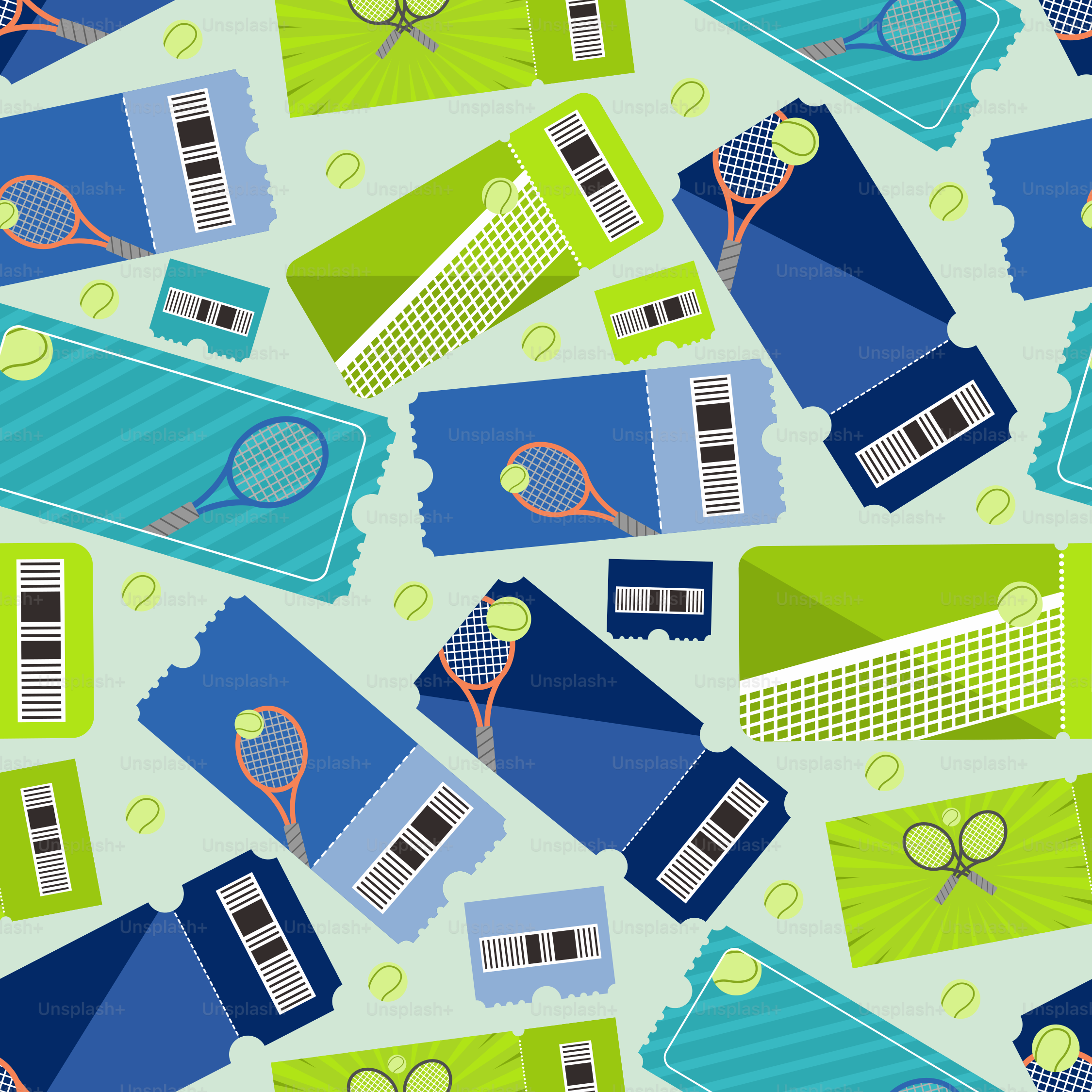 녹색 배경에 테니스 관련 항목의 패턴