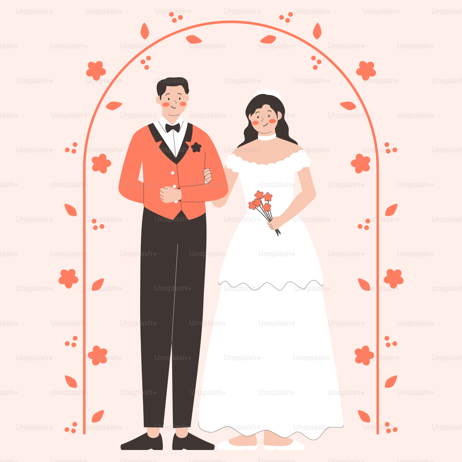 新郎新婦がアーチの下に立っています