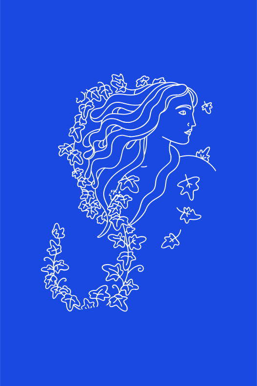 Un dibujo de una mujer con el pelo largo y flores