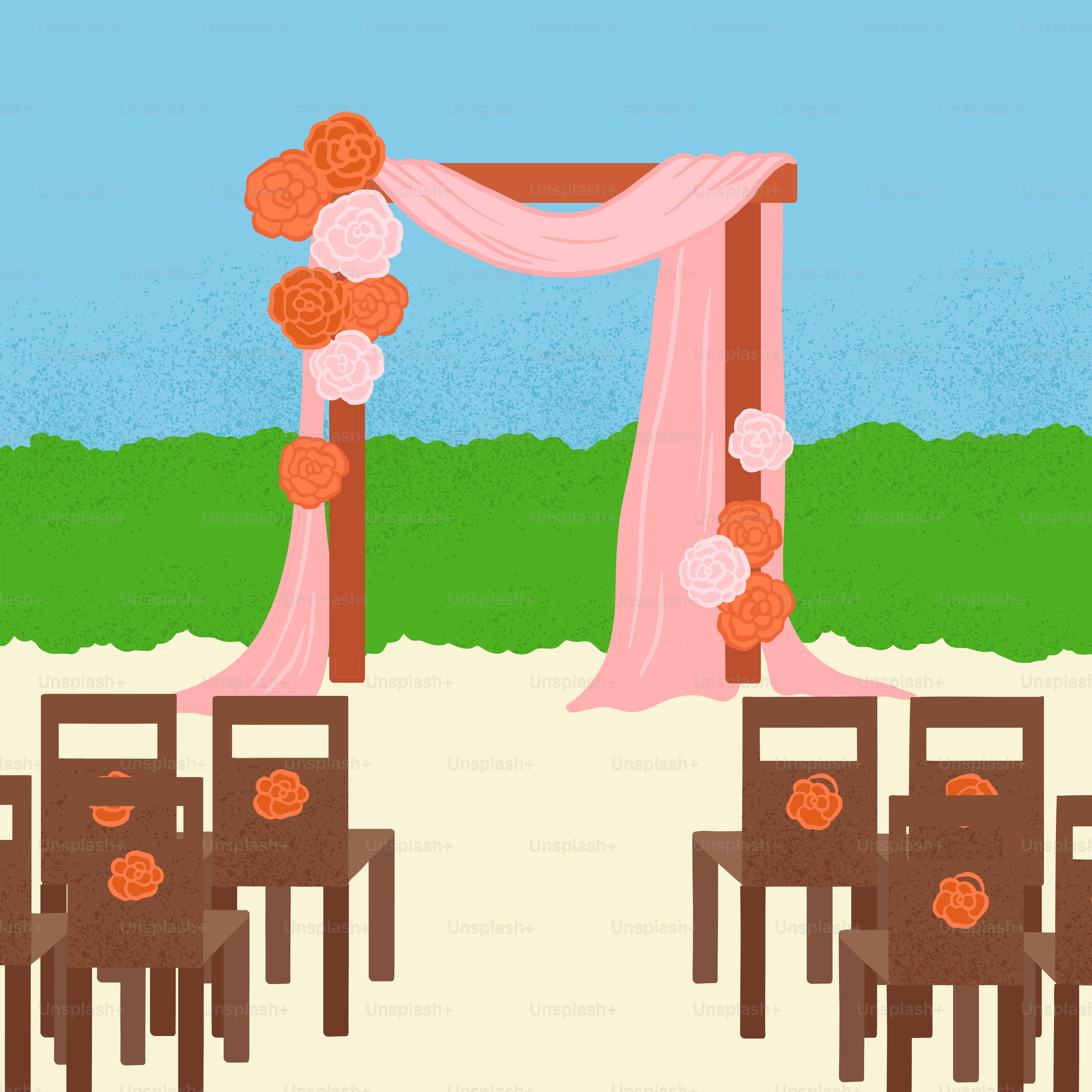 A drawing of a wedding set up with chairs