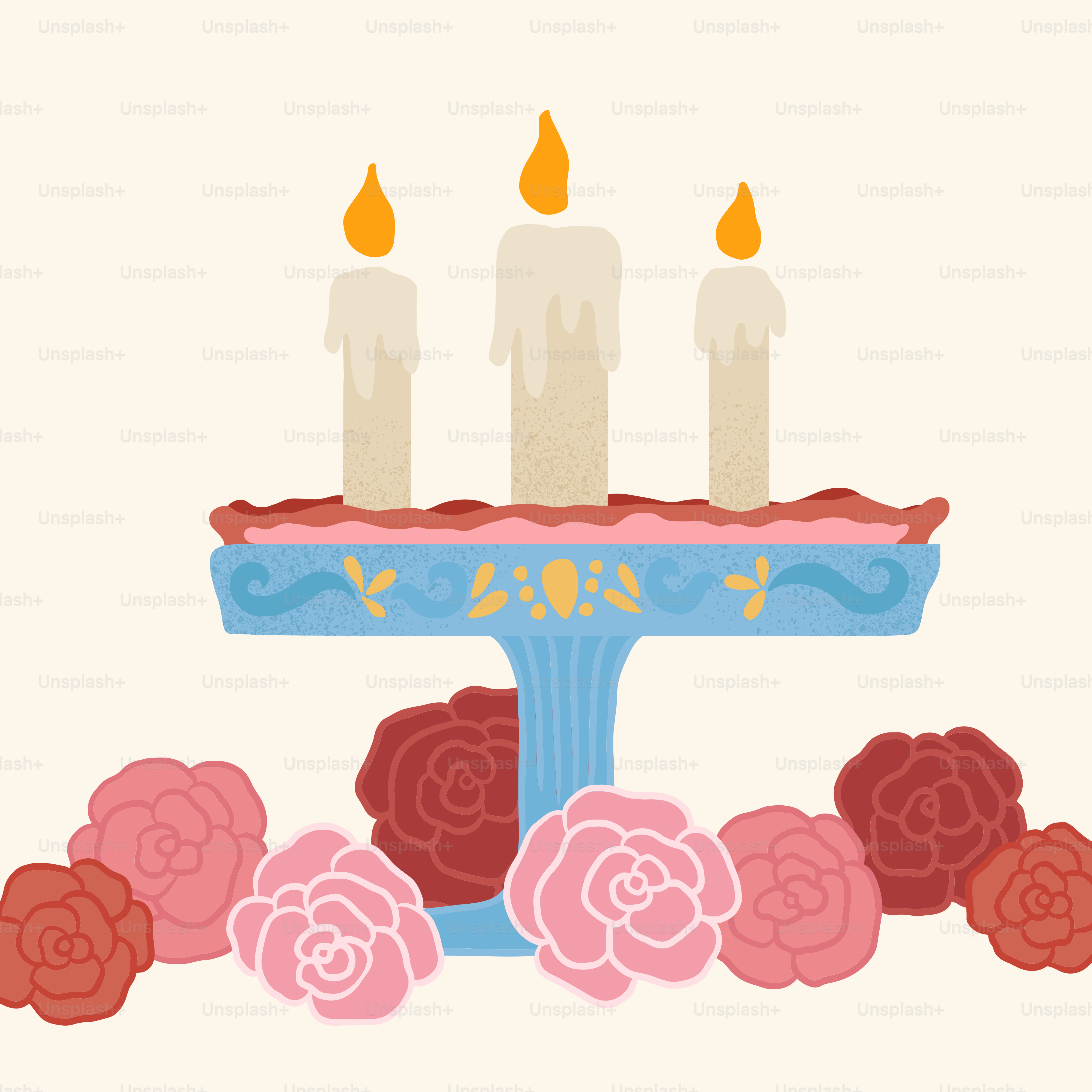 A birthday cake with three candles on top of it