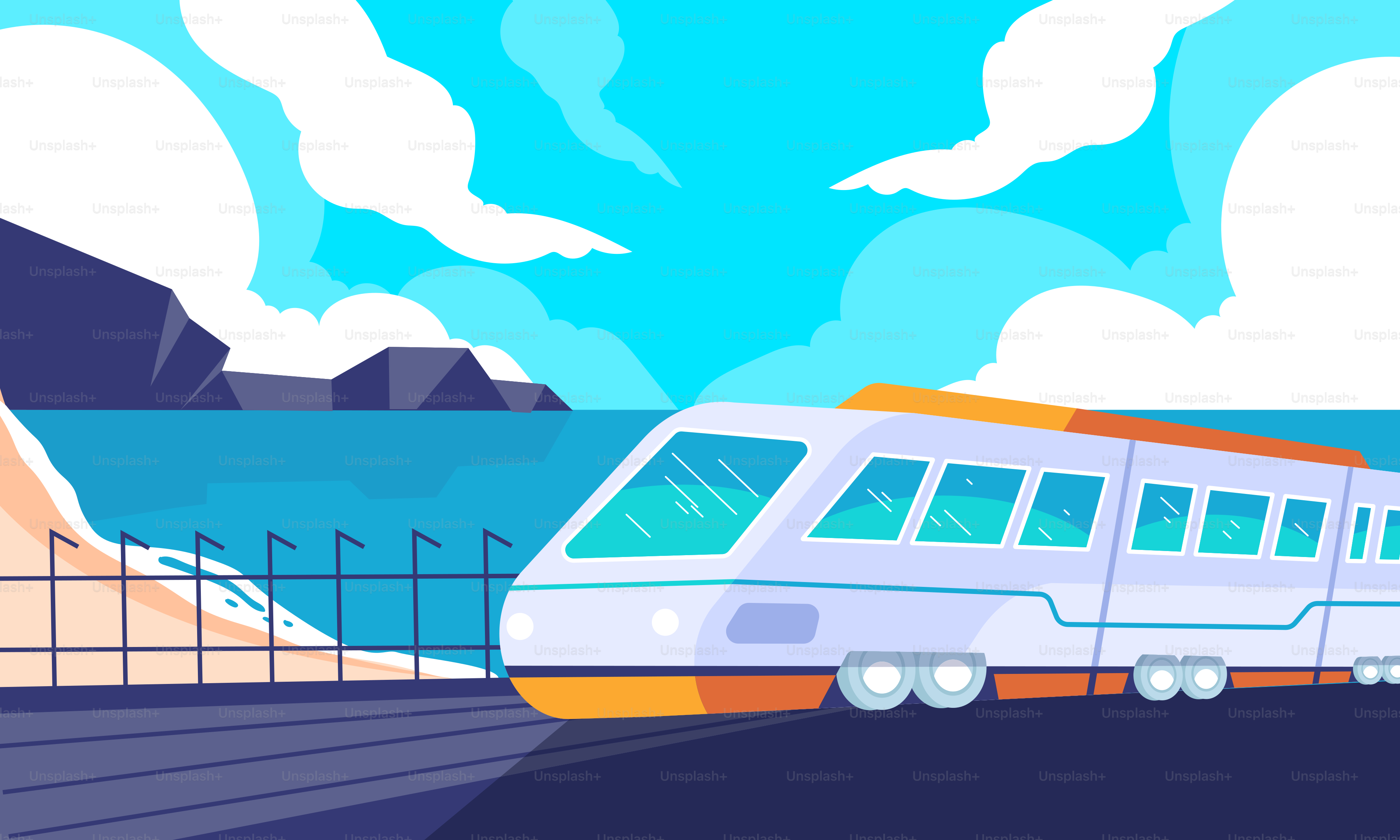 A train traveling down a road next to a mountain