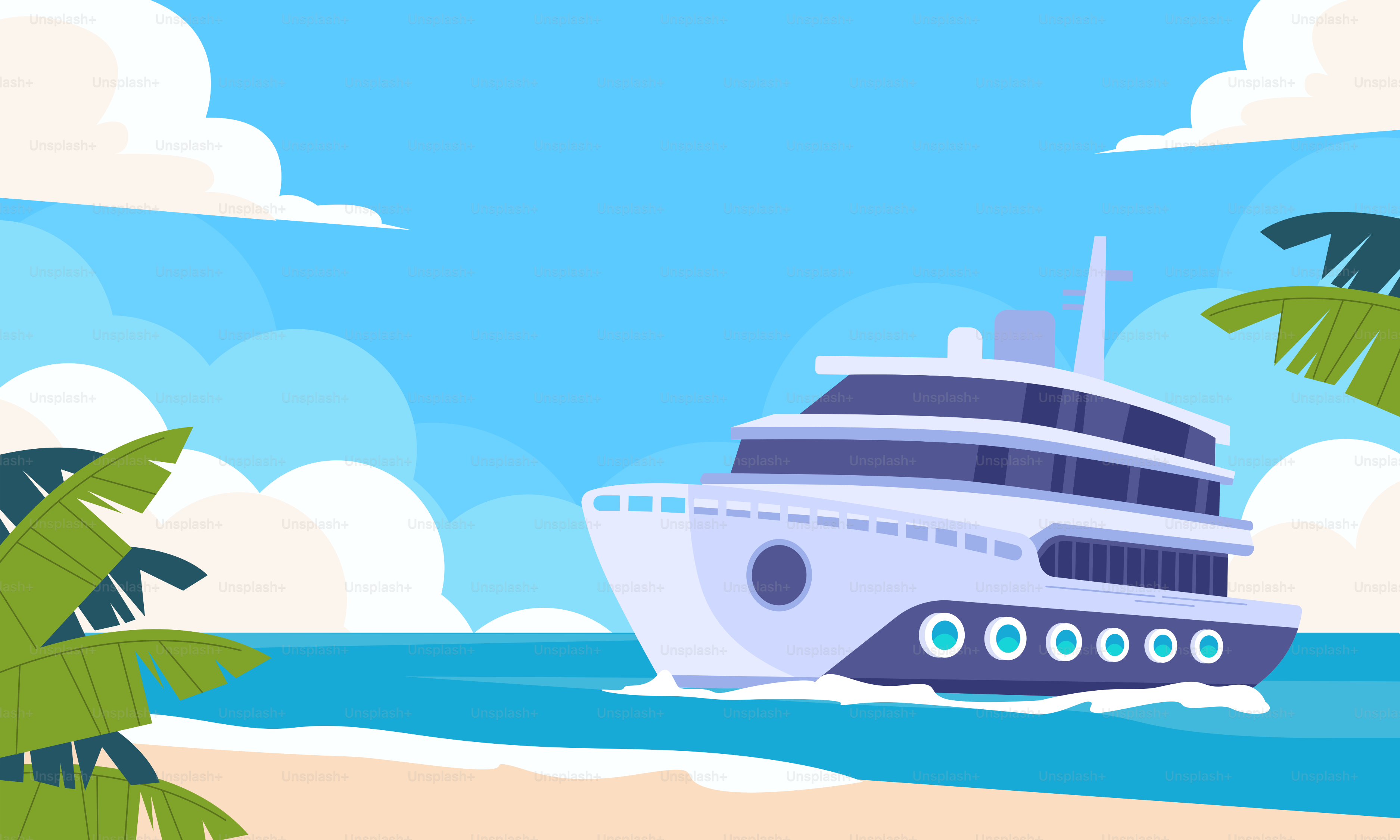 Un crucero en una playa tropical con palmeras