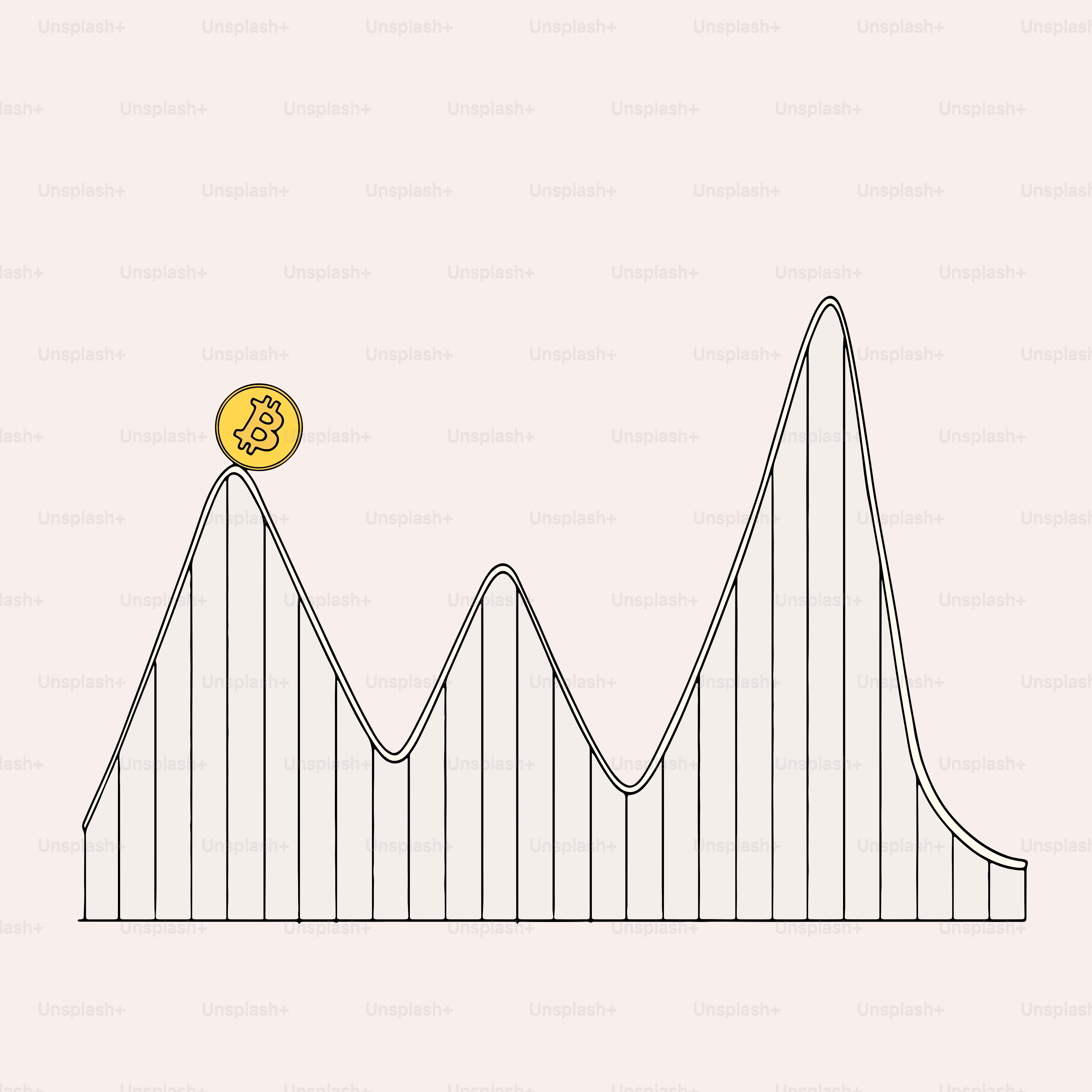 A line graph with a coin on top of it