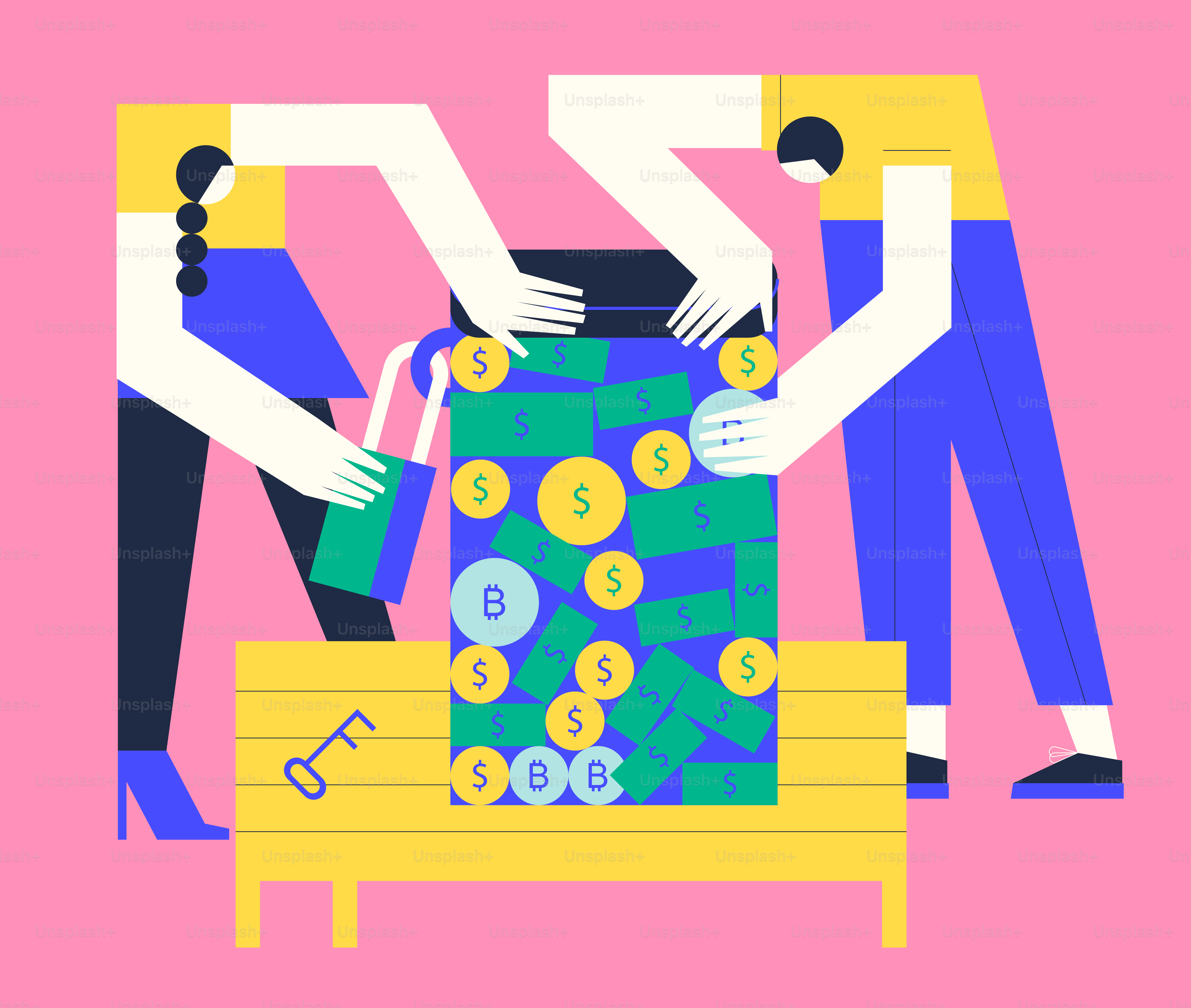 Two people putting money into a box