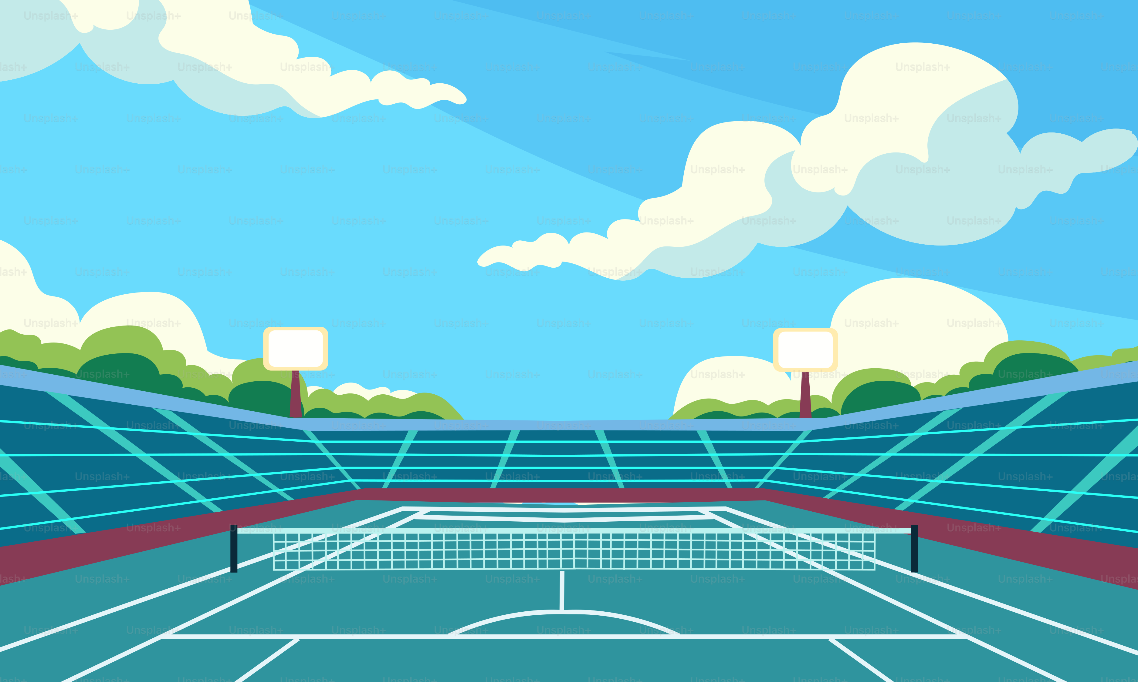 Una cancha de tenis con un fondo de cielo