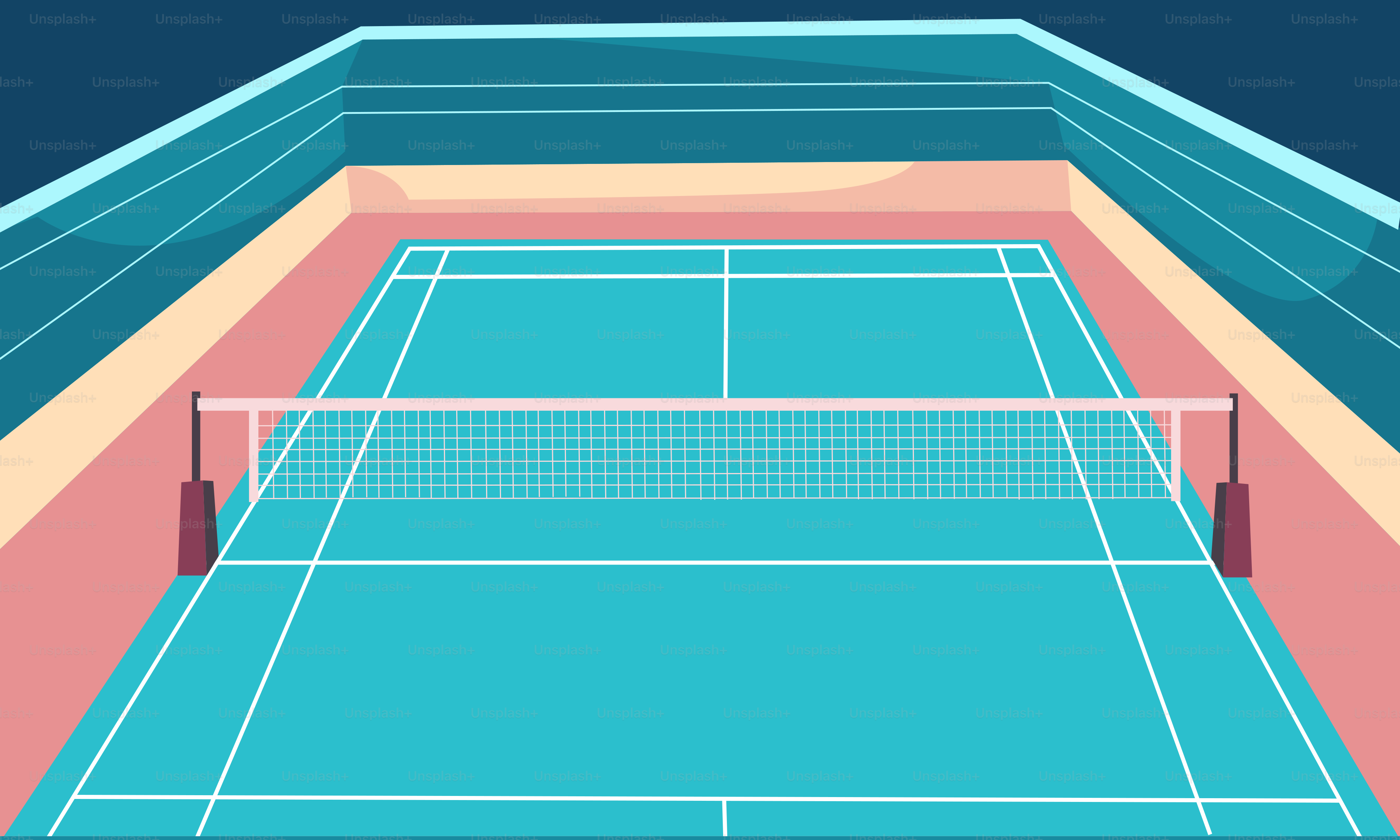 A tennis court with two tennis rackets on it