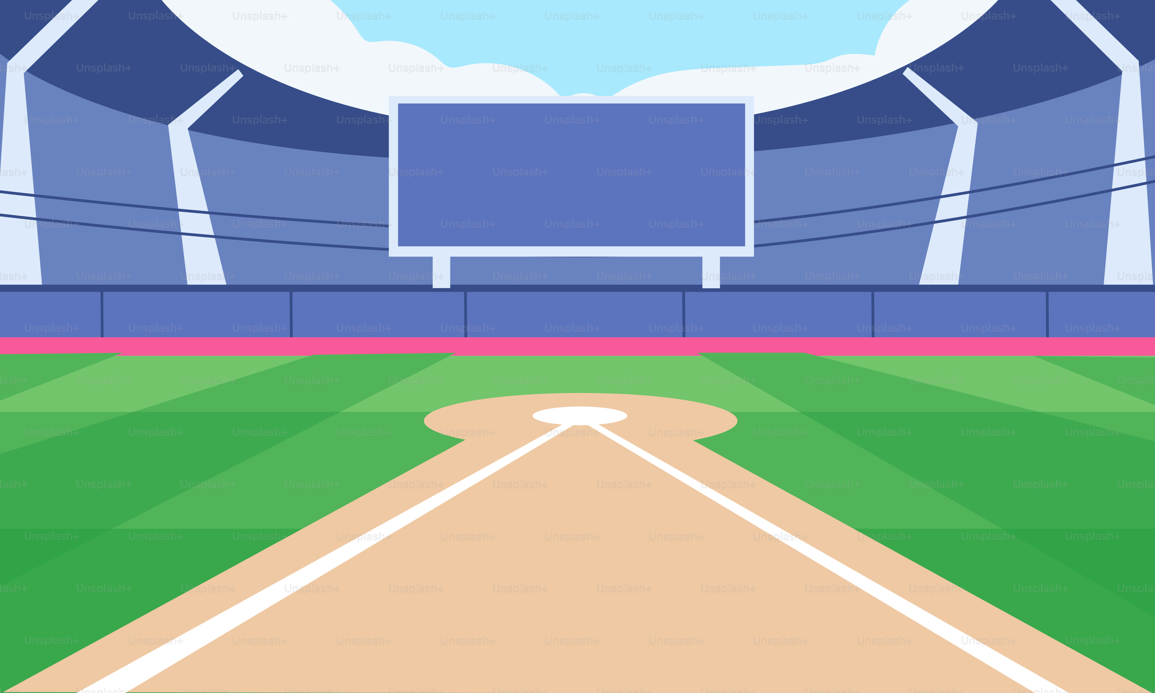 A baseball field with a sky background