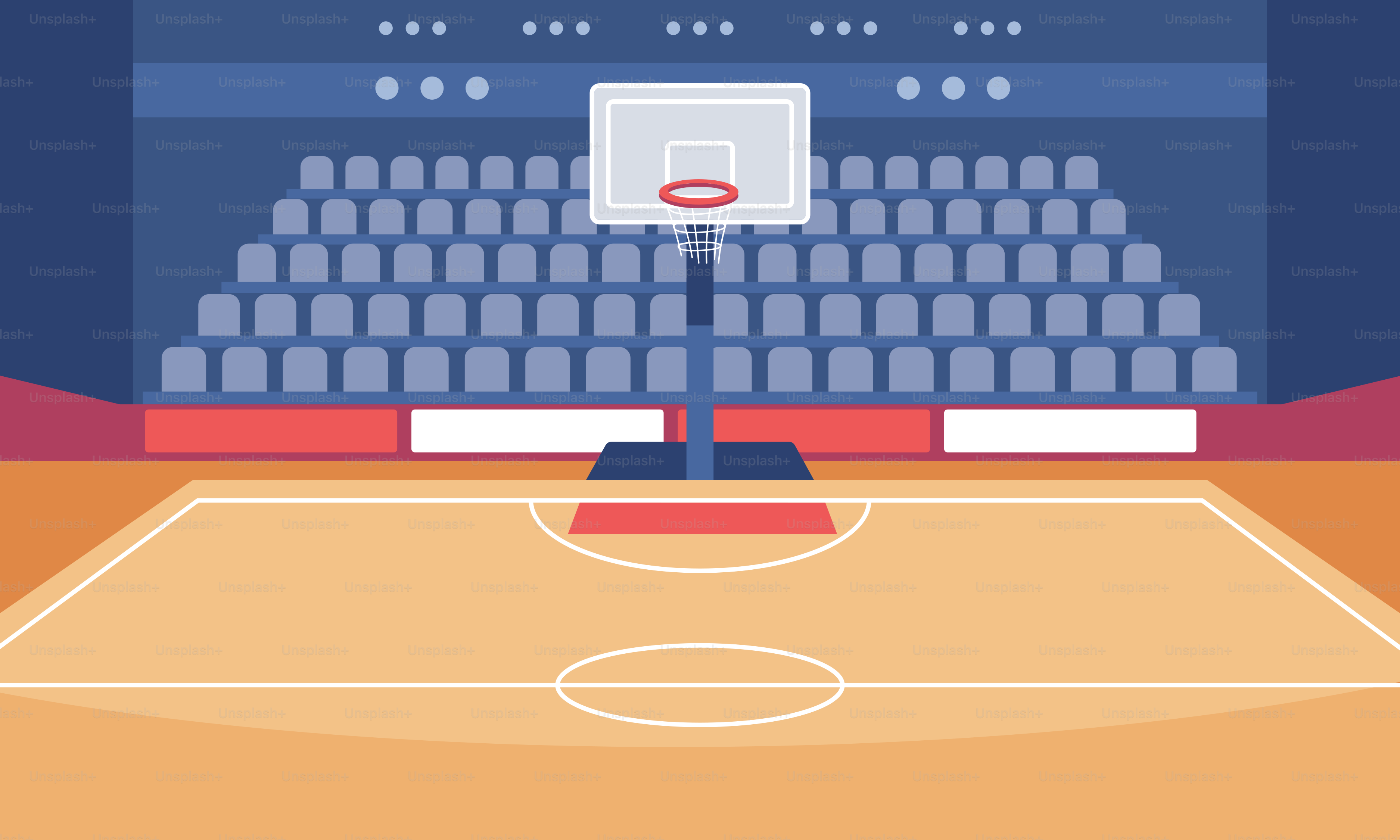 A basketball court with a basketball on it