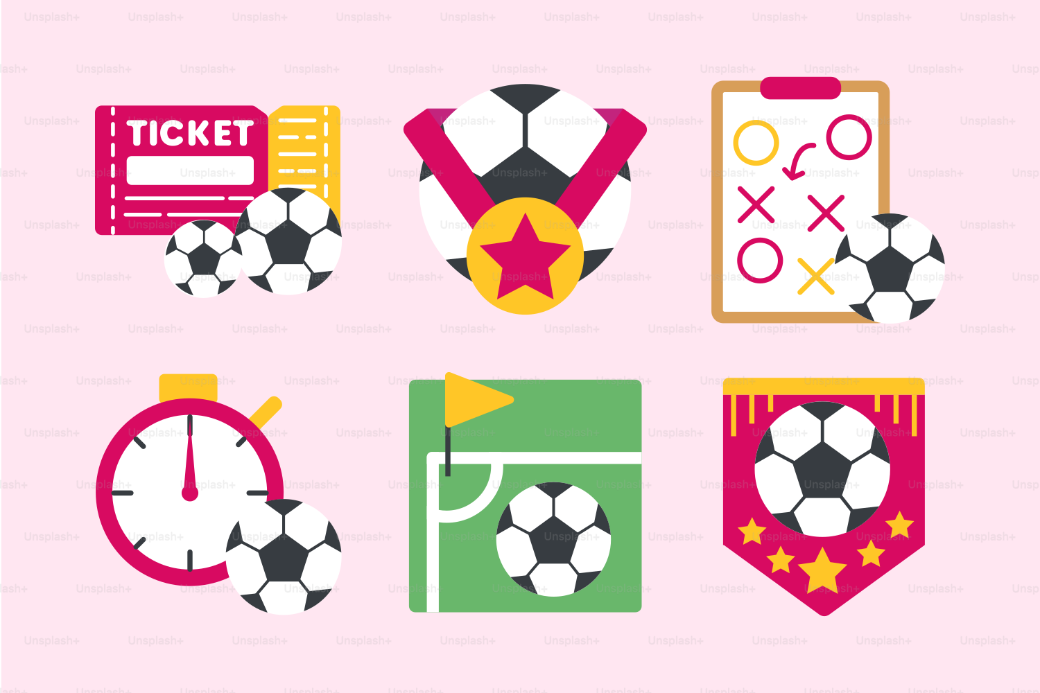 A pink background with a bunch of different items