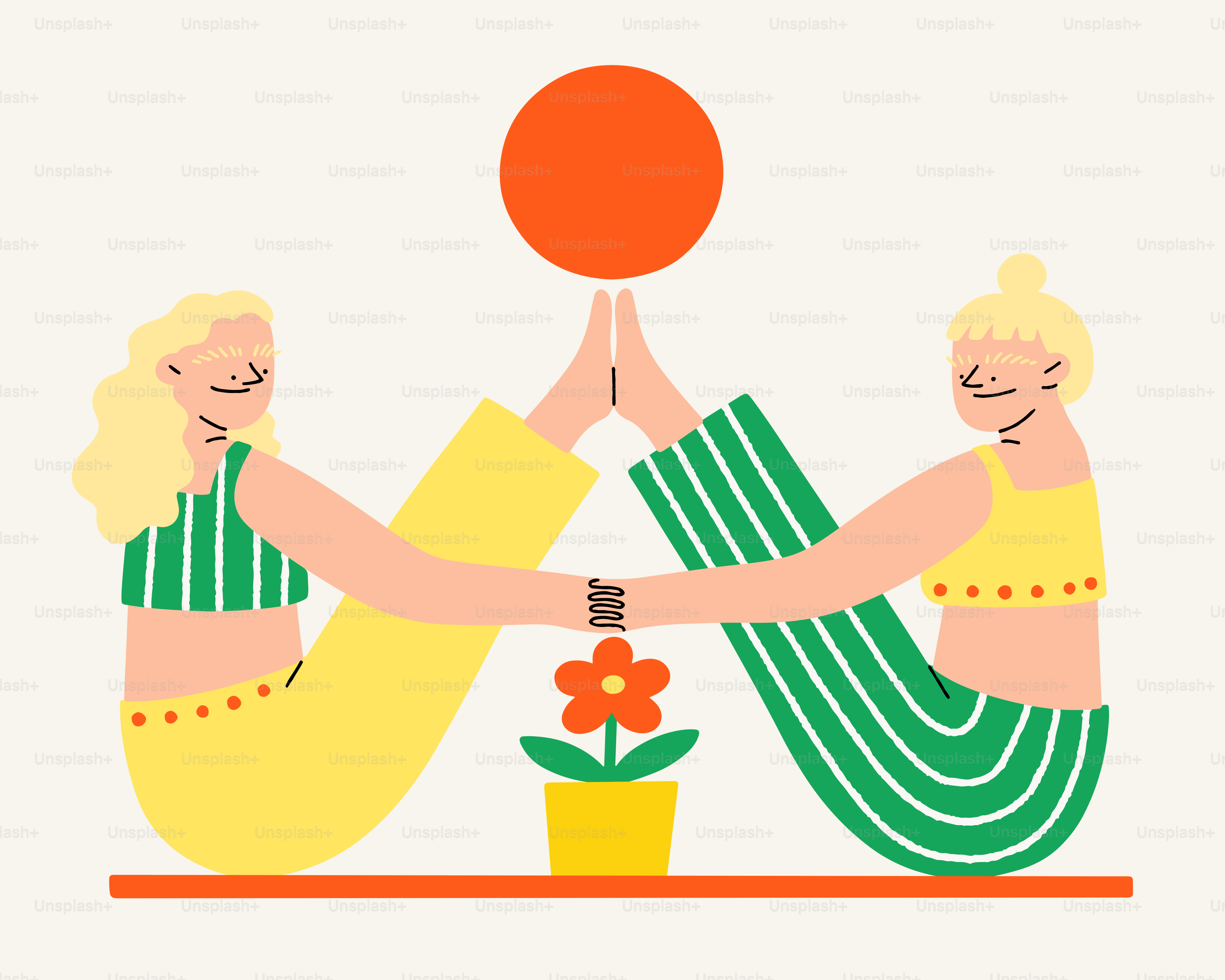 A couple of women sitting on top of a table