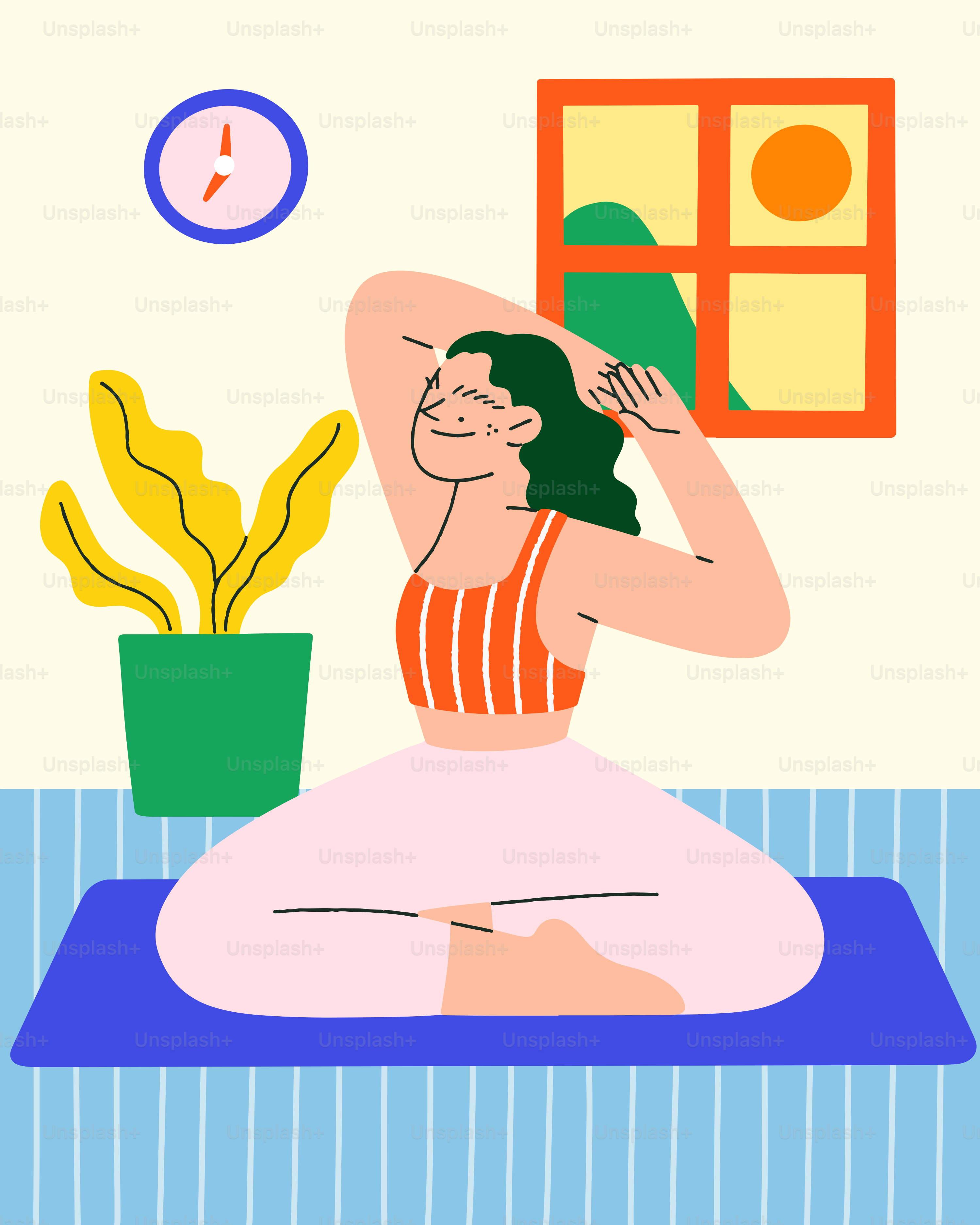 A woman sitting in a lotus position in front of a window