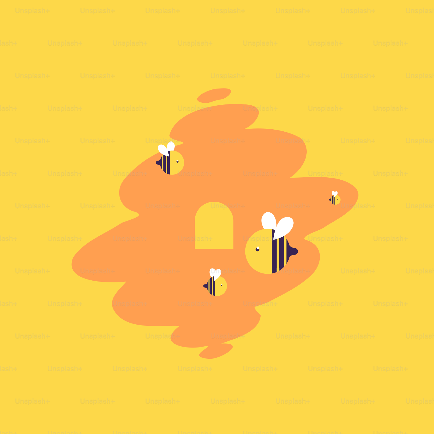 Um fundo amarelo com um monte de abelhas sobre ele