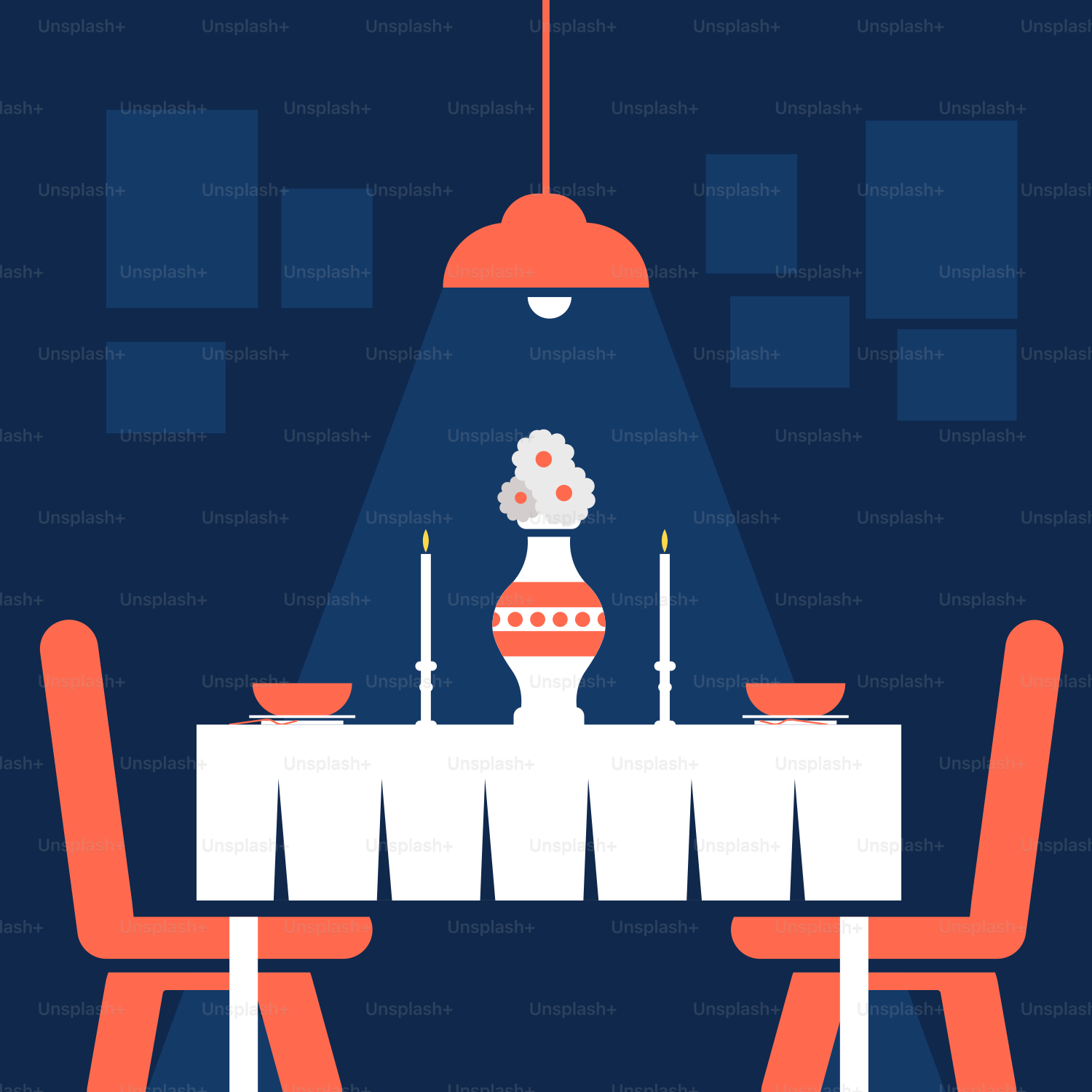 A dining room with a table and chairs