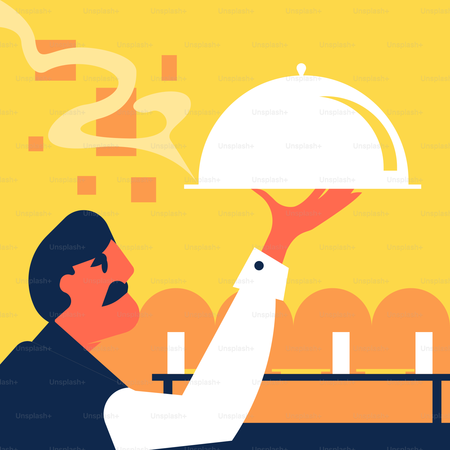 A man holding a tray with a hot dish on it