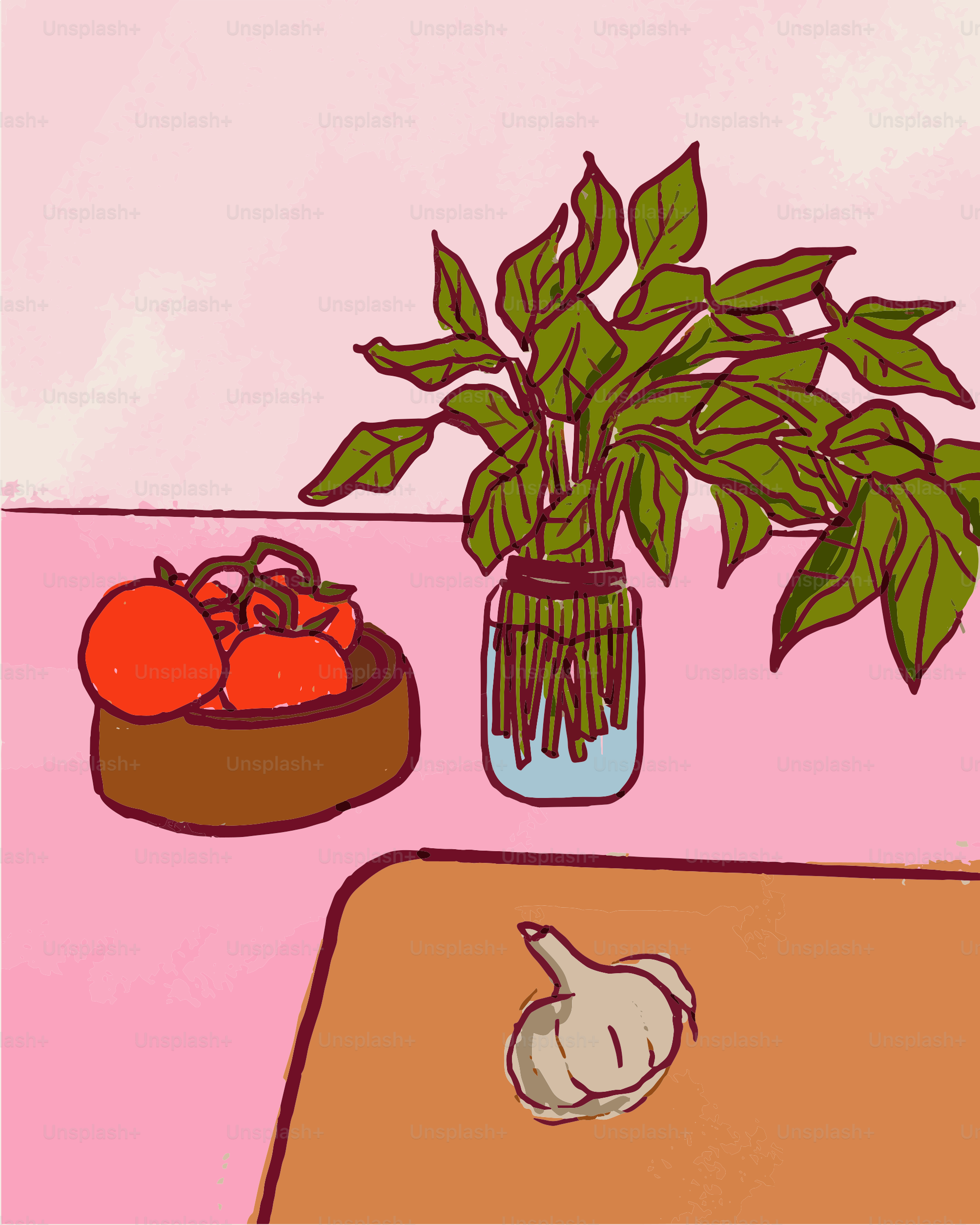 A potted plant sitting on top of a table next to a bowl of vegetables