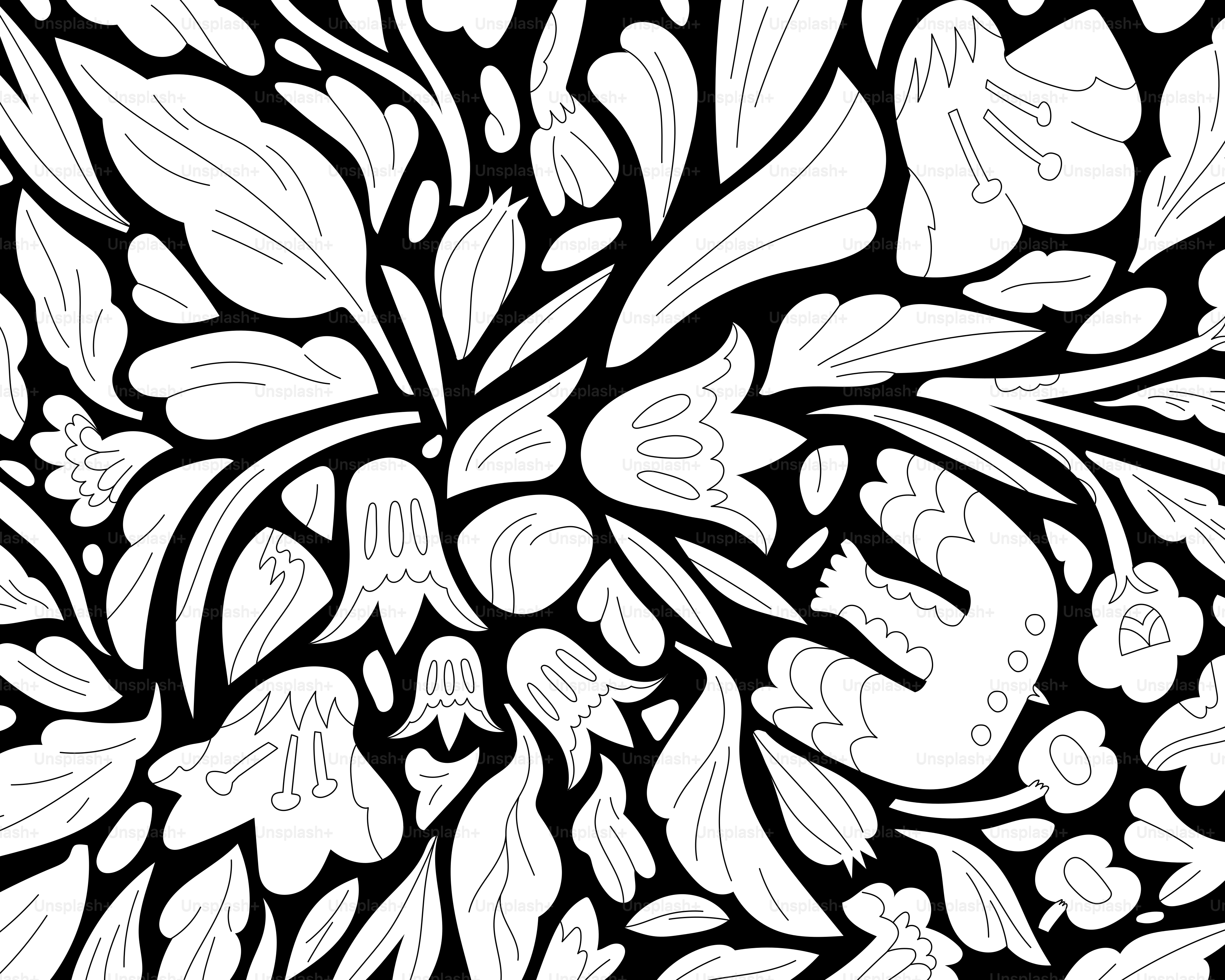 A black and white drawing of a flower
