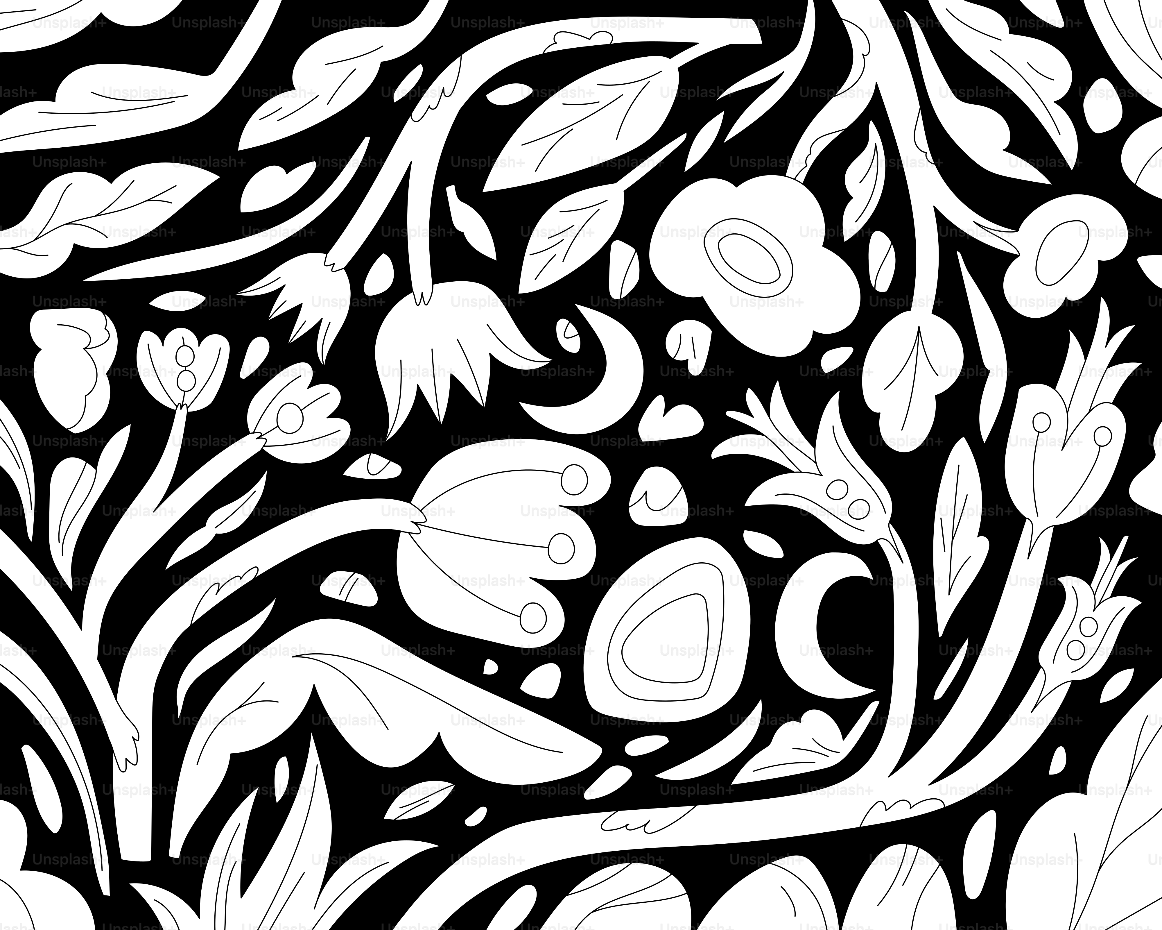 A black and white drawing of a floral design