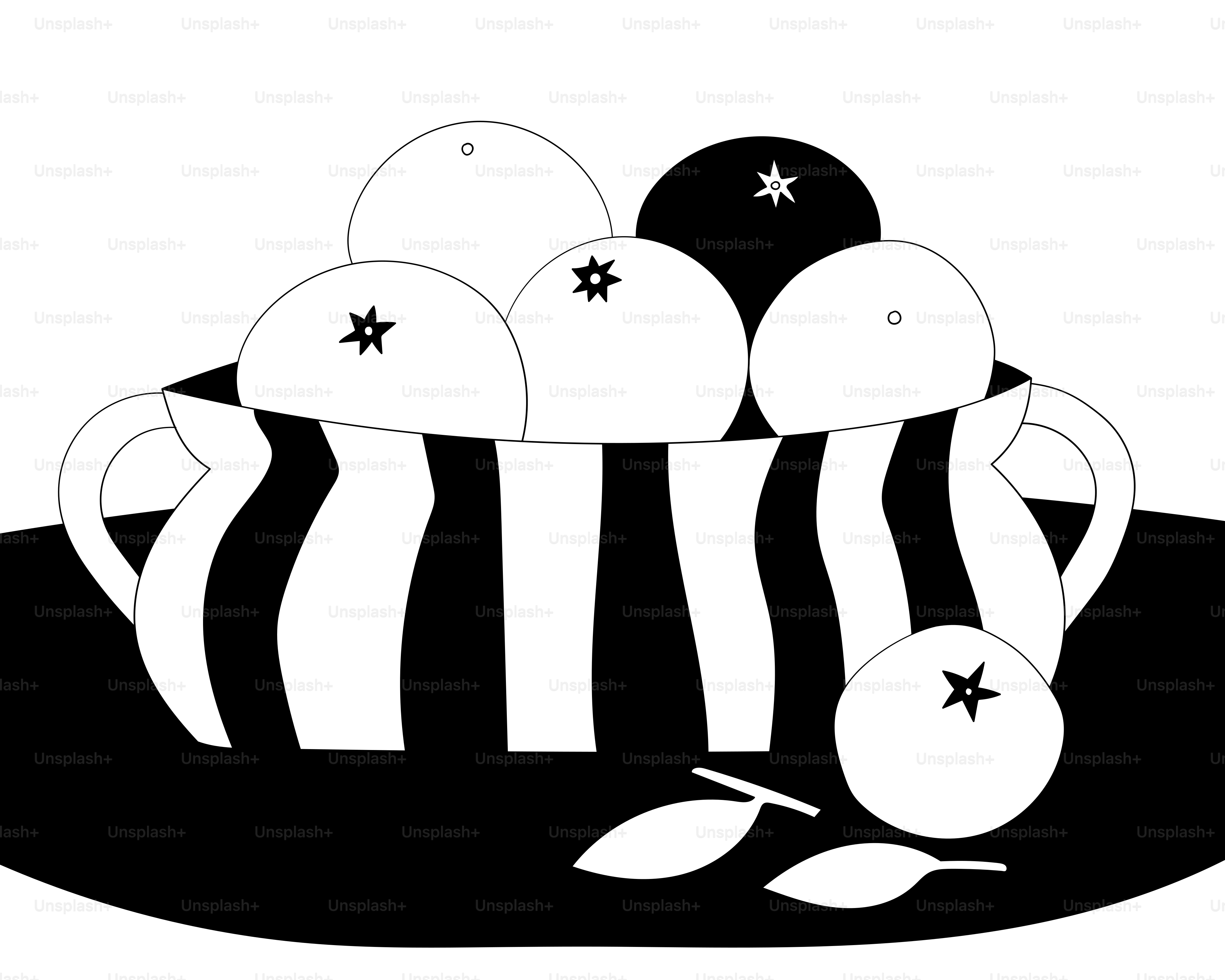 A black and white drawing of a bowl of fruit