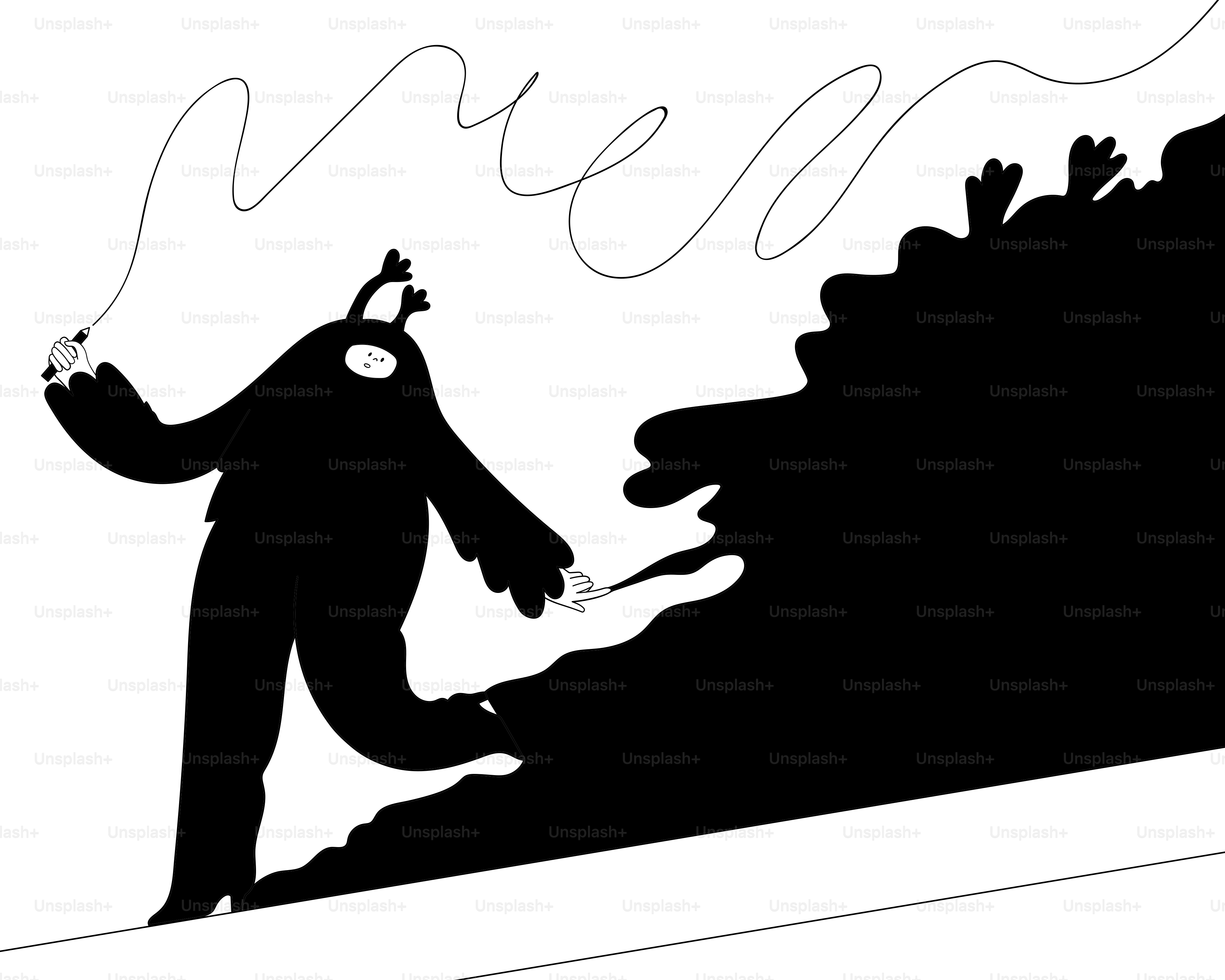 난간에 있는 남자의 흑백 실루엣 벡터 – Unsplash의 예술 이미지, image size:3000x2400